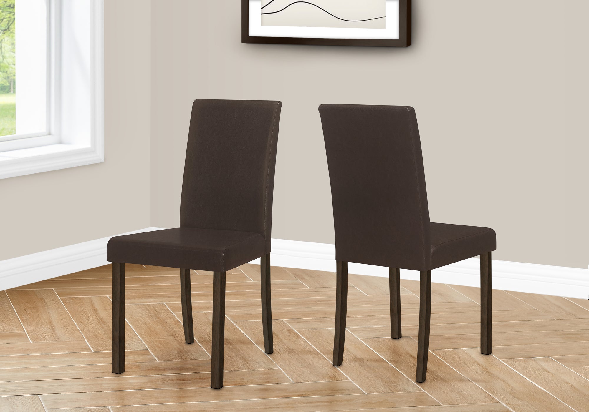 MN-261303    Dining Chair - 2Pcs / 36"H Dark Brown Leather-Look