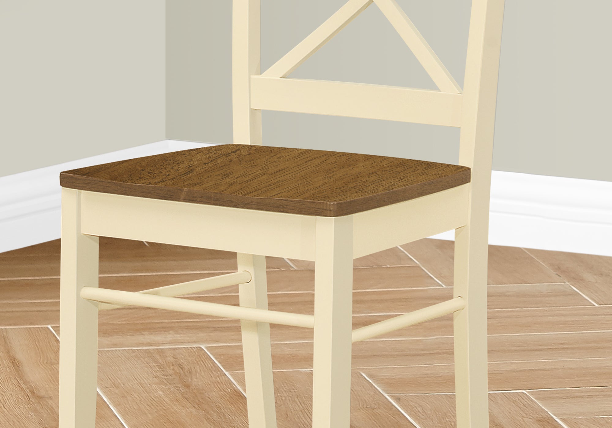 MN-231325    Dining Chair, Set Of 2, Side, Kitchen, Dining Room, Oak And Cream, Wood Legs, Transitional