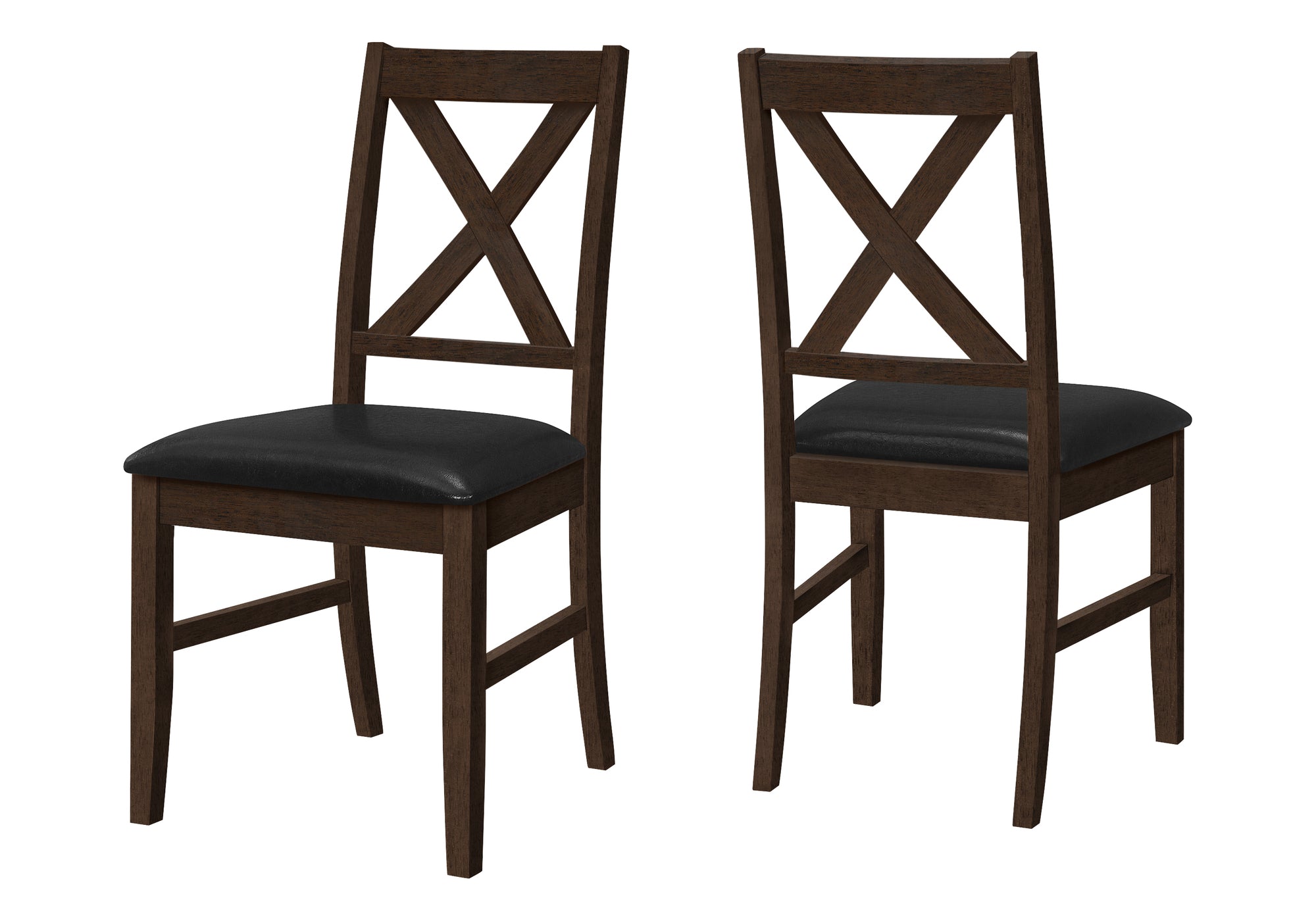 MN-301333    Dining Chair, 37" Height, Set Of 2, Dining Room, Kitchen, Side, Upholstered, Brown Solid Wood, Brown Leather Look, Transitional