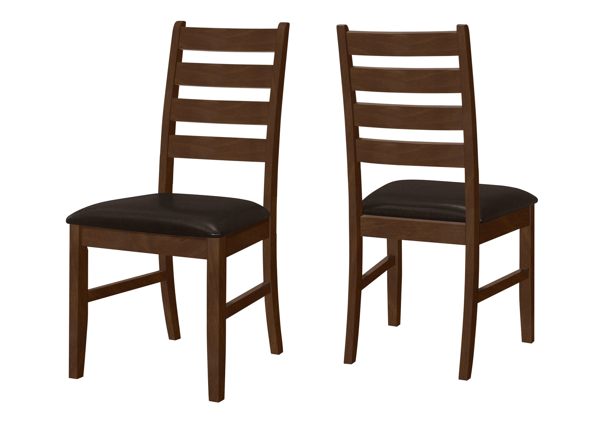 MN-341372    Dining Chair, 37" Height, Set Of 2, Dining Room, Kitchen, Side, Upholstered, Brown Solid Wood, Brown Leather Look, Transitional