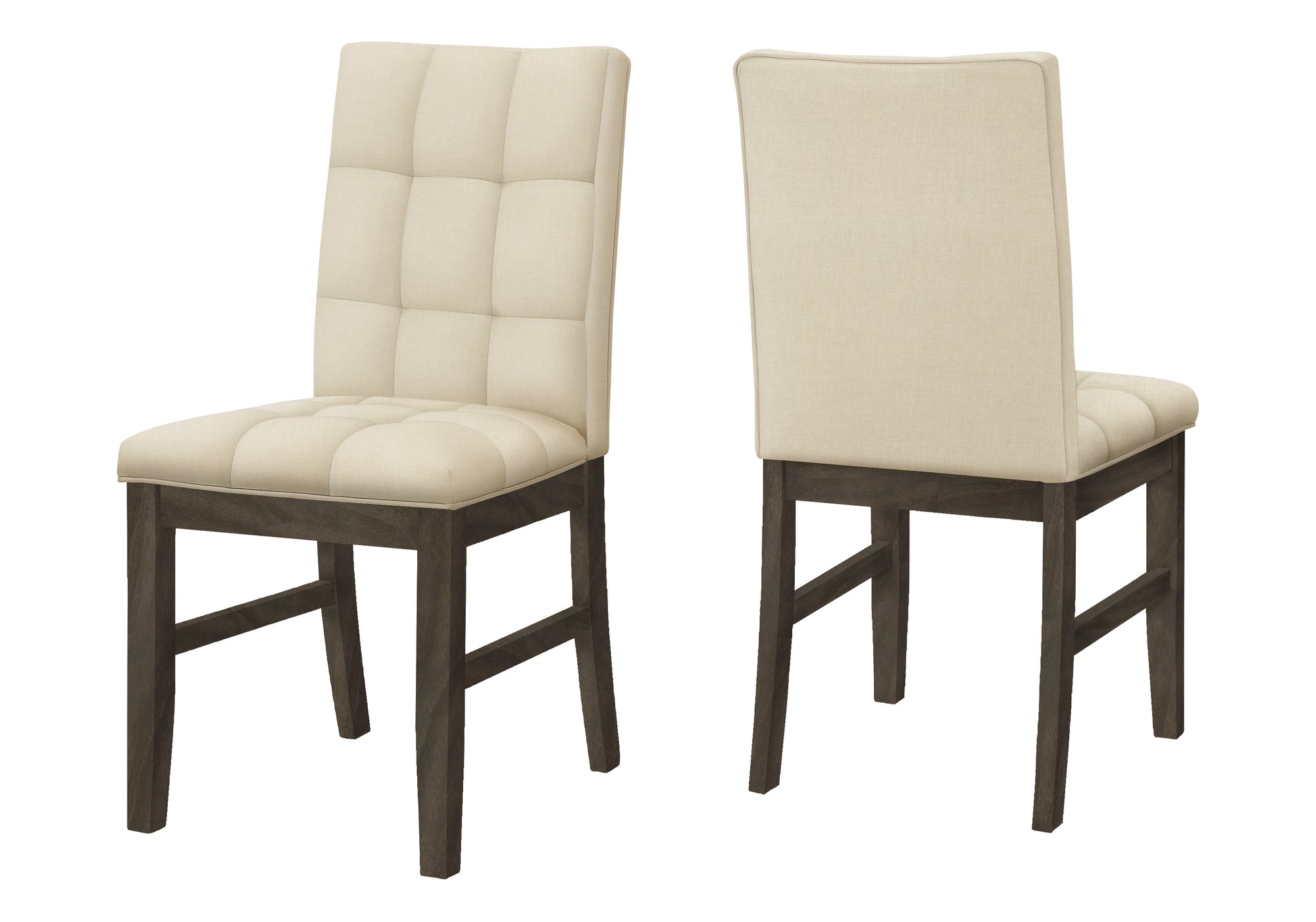 MN-371376    Dining Chair, 37" Height, Set Of 2, Upholstered, Dining Room, Kitchen, Cream Fabric, Grey Solid Wood, Transitional