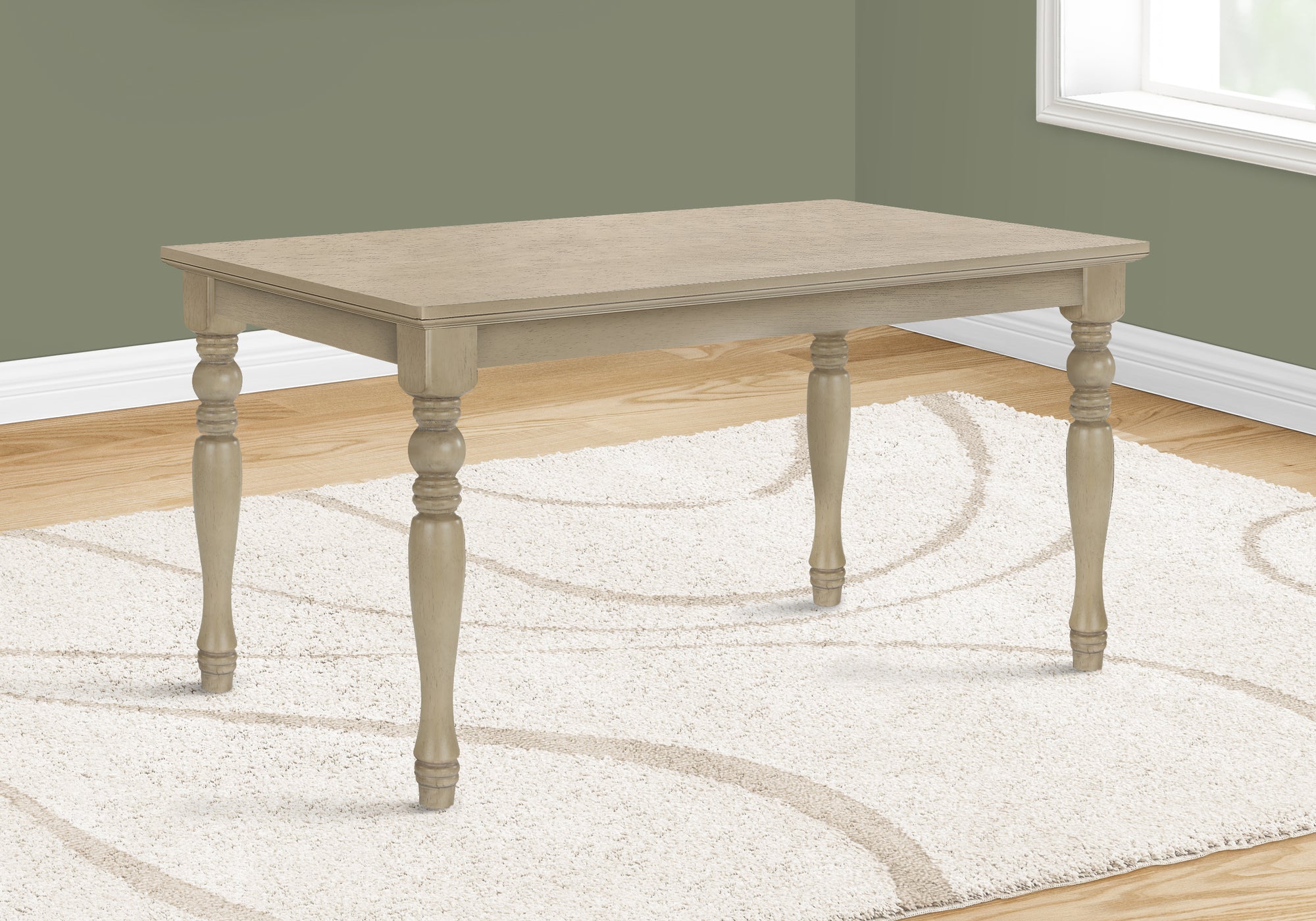 MN-391390    Dining Table, 60" Rectangular, Veneer Top, Solid Wood Legs, Dining Room, Kitchen, Antique Grey Veneer, Wood Legs, Transitional