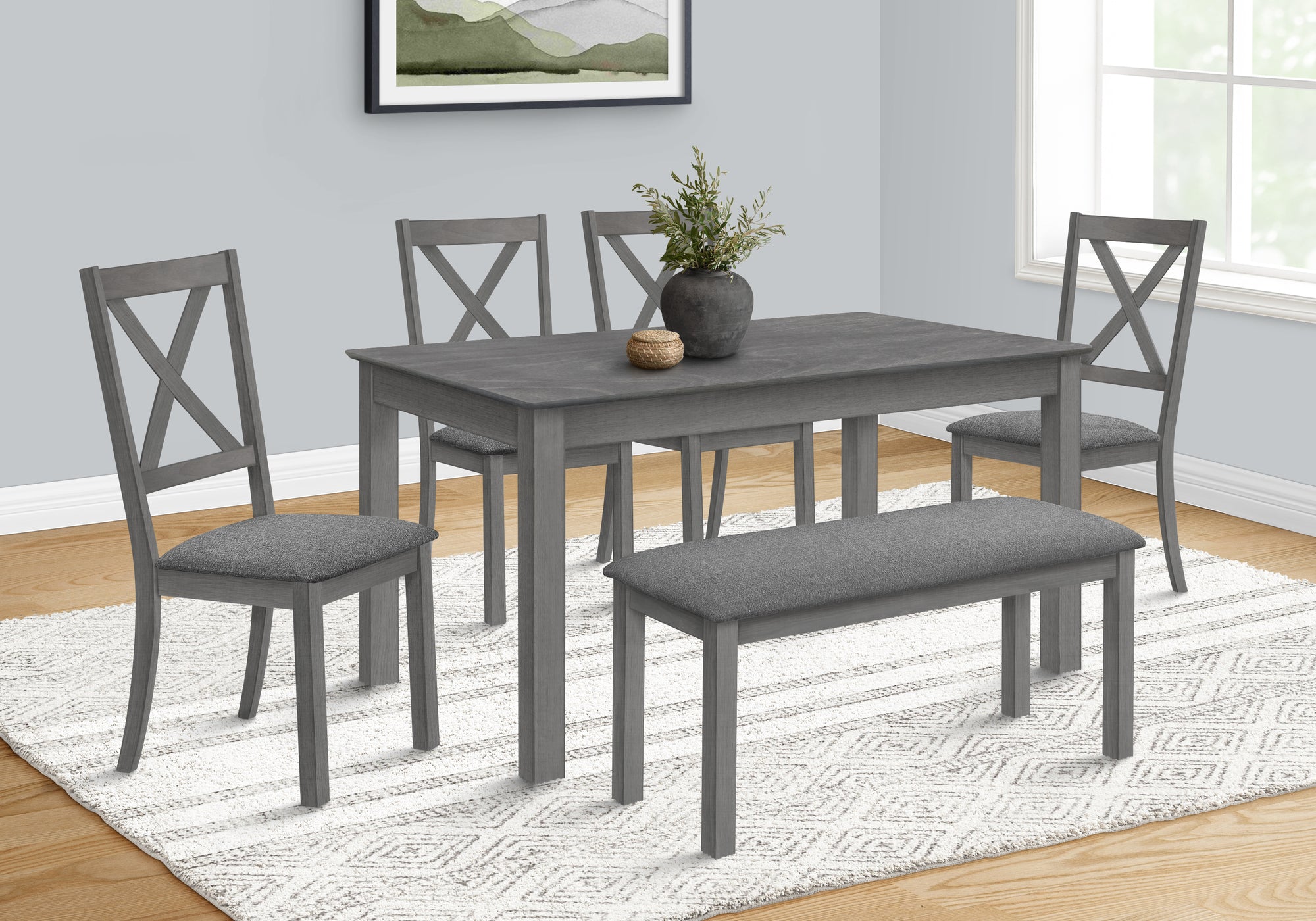 MN-461430    Dining Table, 60" Rectangular, Kitchen, Dining Room, Grey Veneer, Wood Legs, Transitional