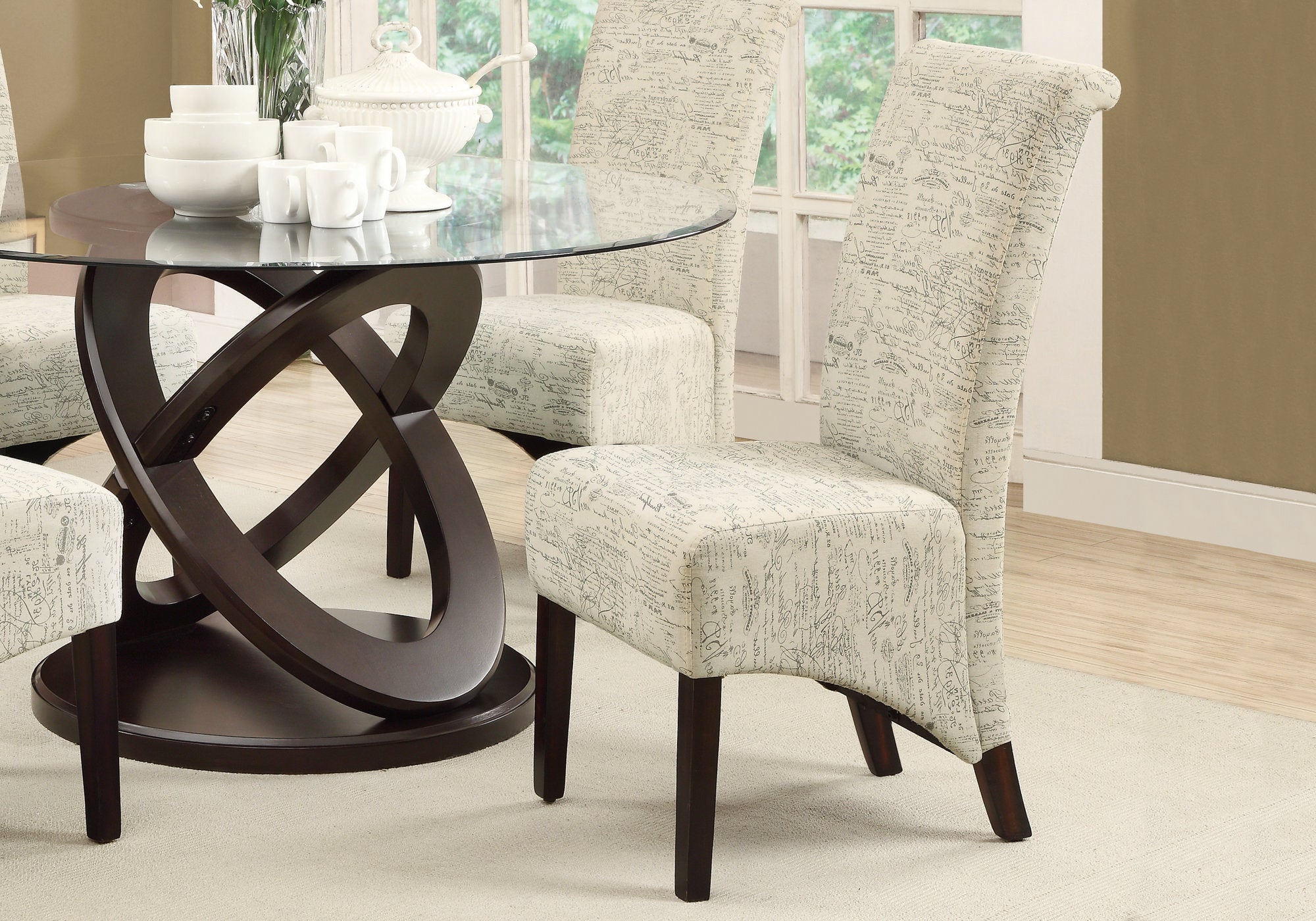 MN-401790FR    Dining Chair, Set Of 2, Side, Fabric, Upholstered, Wood Legs, Kitchen, Dining Room, Linen Look Fabric, Wooden Legs, Beige, Black, Contemporary, Modern