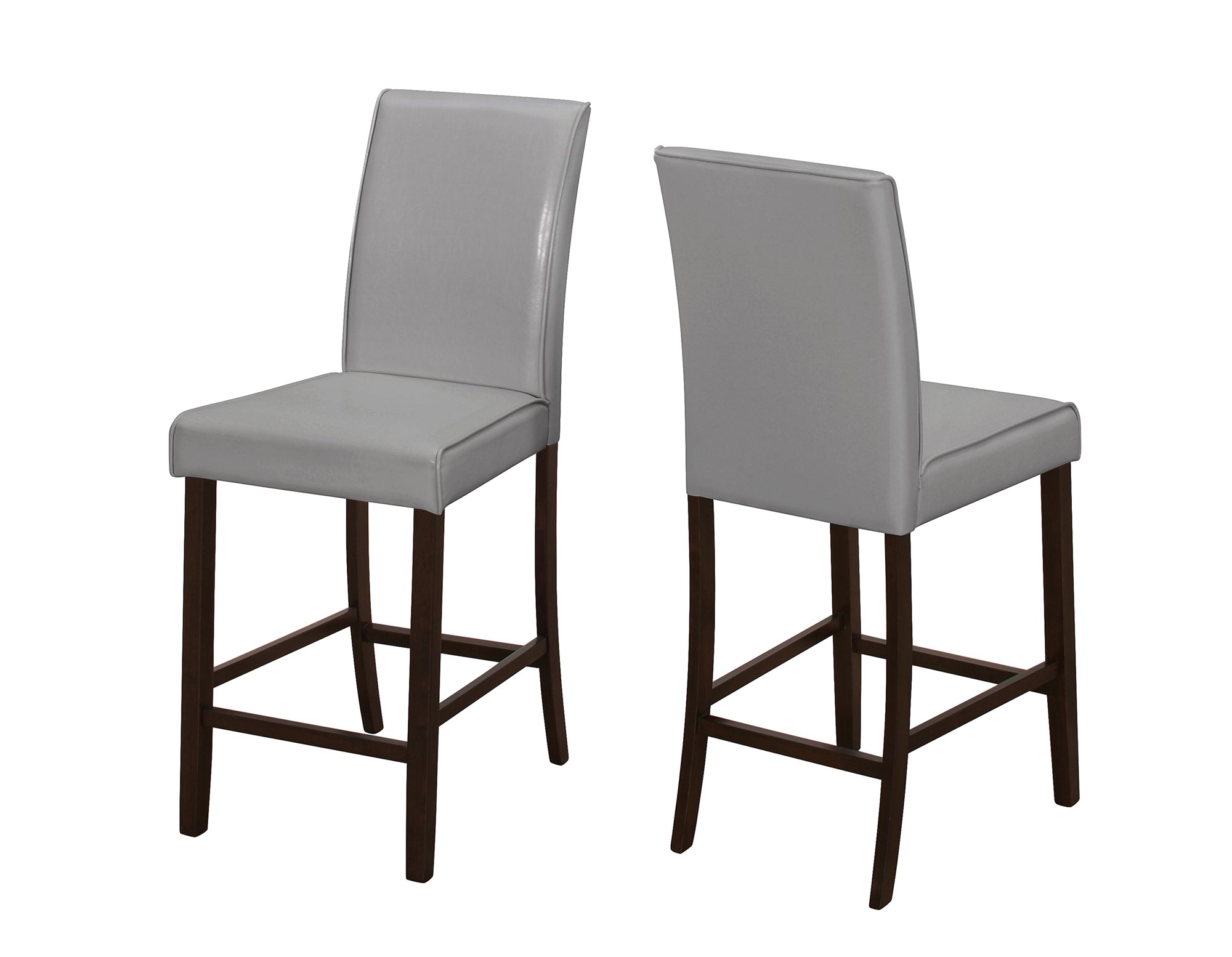 MN-421902    Dining Chair, Set Of 2, Counter Height, Pu Leather-Look, Upholstered, Wood Legs, Kitchen, Leather Look, Wooden Legs, Grey, Dark Brown, Contemporary, Modern