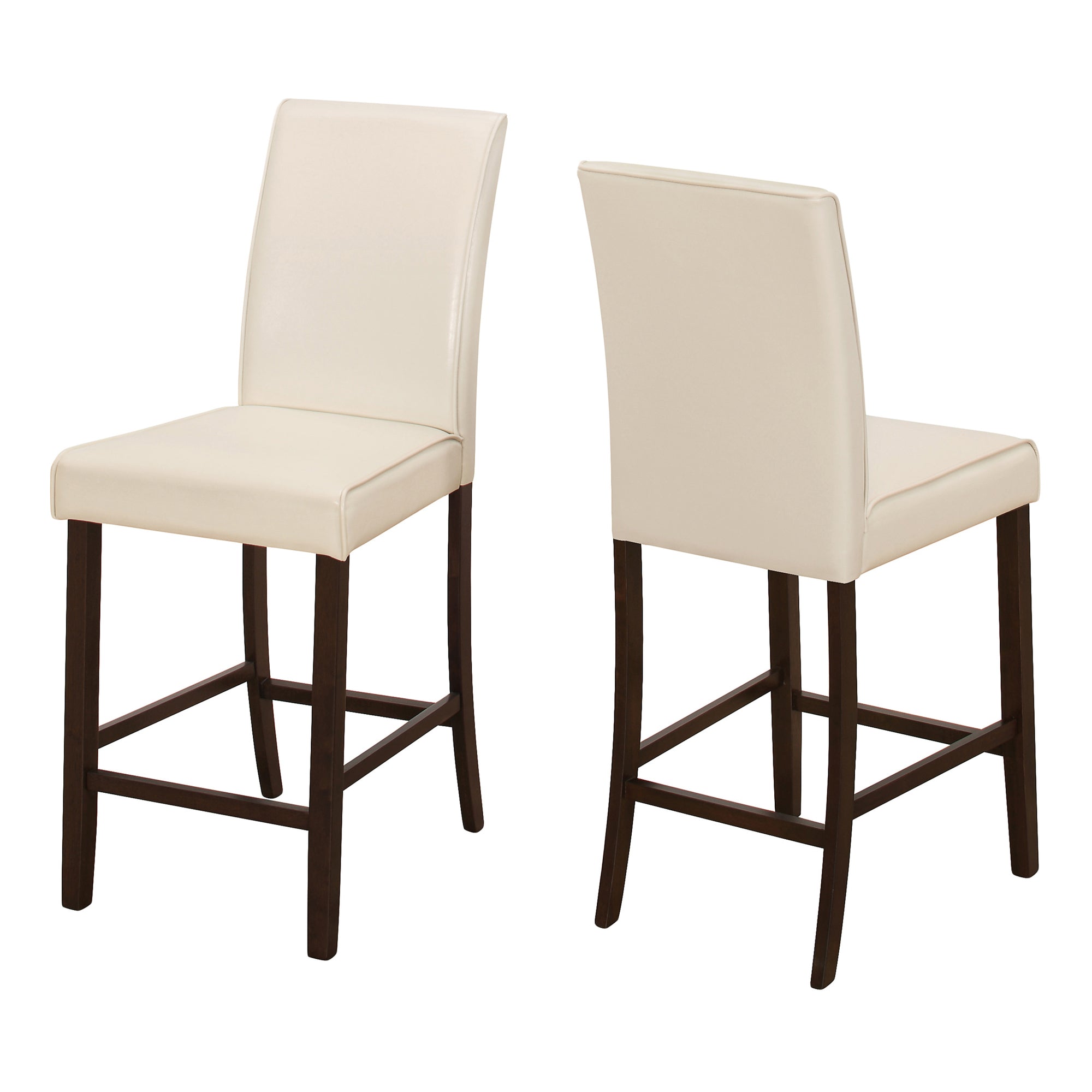 MN-431903    Dining Chair, Set Of 2, Counter Height, Pu Leather-Look, Upholstered, Wood Legs, Kitchen, Leather Look, Wooden Legs, Beige, Dark Brown, Contemporary, Modern