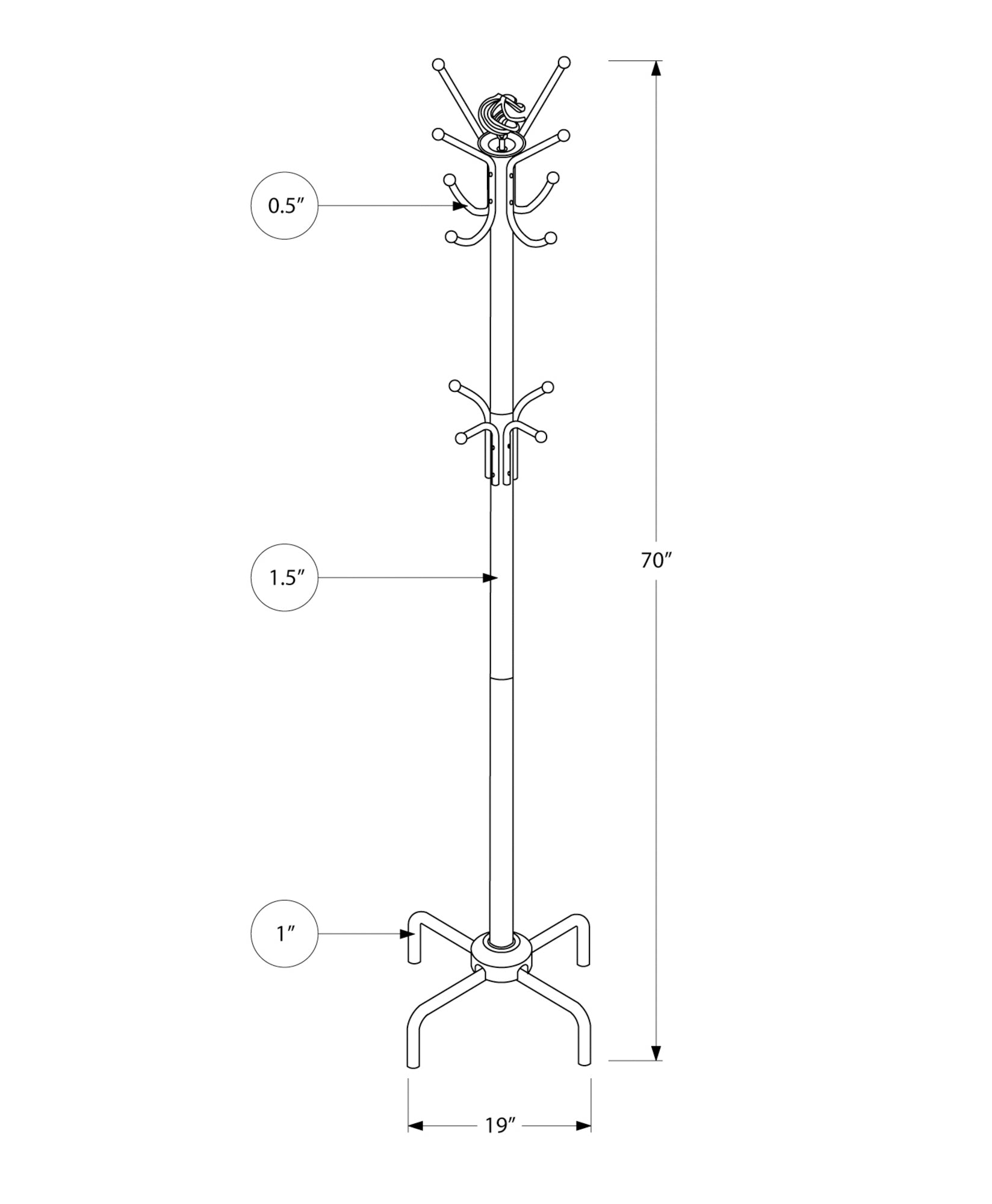 MN-492006    Coat Rack, Hall Tree, Free Standing, 12 Hooks, Entryway, 70"H, Metal, White, Contemporary, Modern