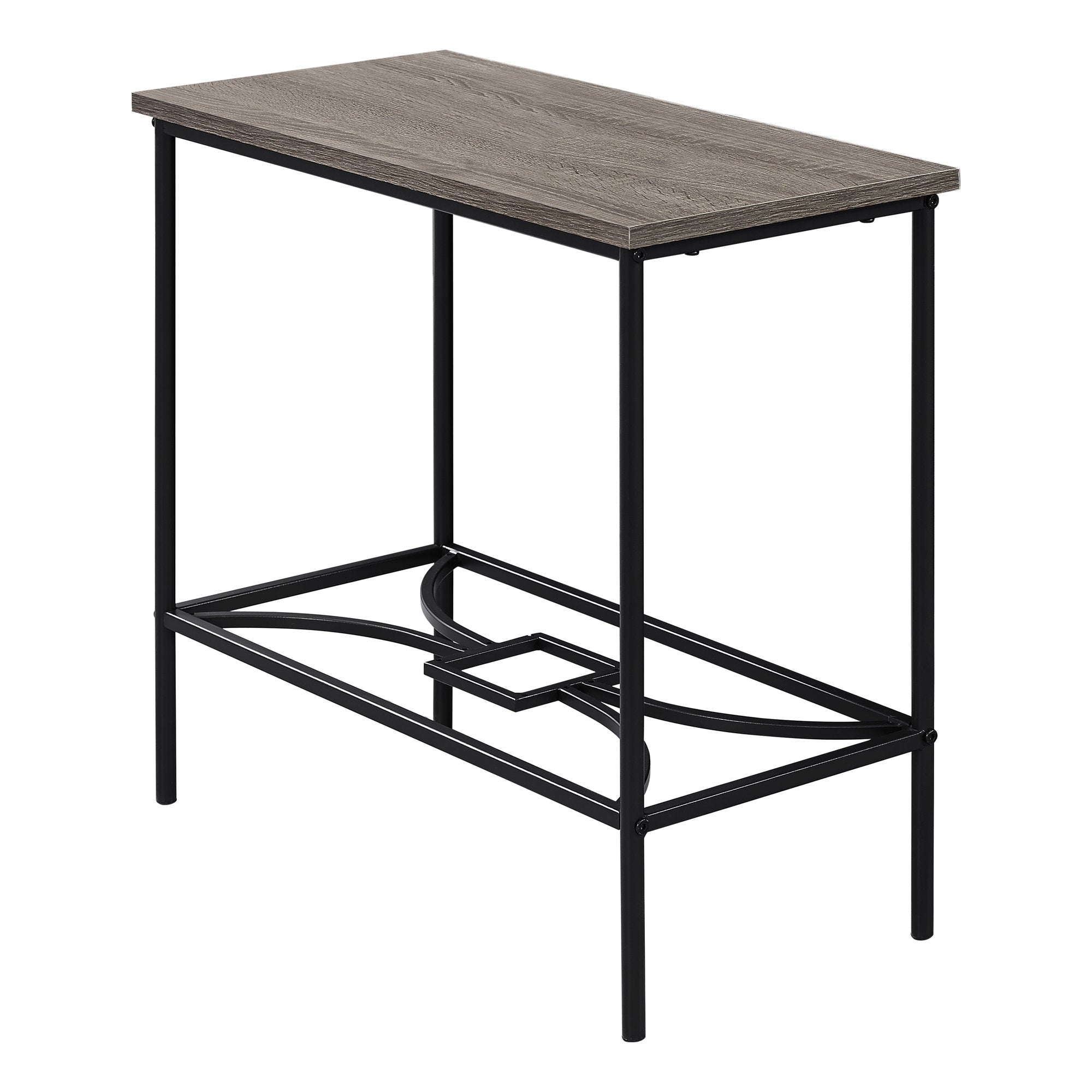 MN-822075    Accent Table, Side, End, Narrow, Small, Living Room, Bedroom, 2 Tier, Metal Legs, Laminate, Dark Taupe, Black, Contemporary, Modern