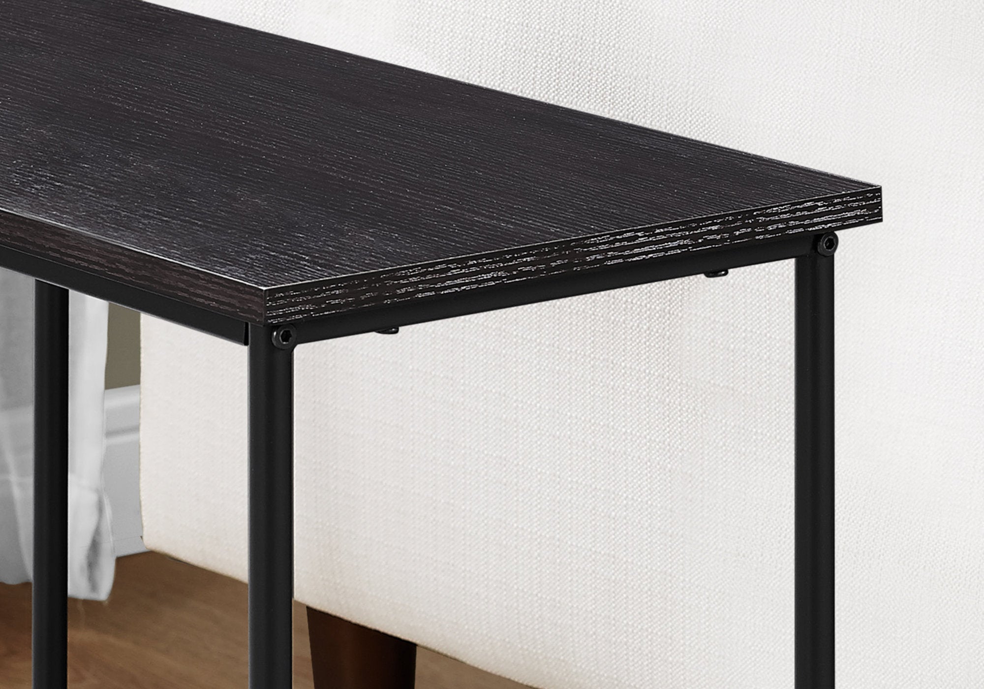 MN-832076    Accent Table, Side, End, Narrow, Small, Living Room, Bedroom, 2 Tier, Metal Legs, Laminate, Dark Brown, Black, Contemporary, Modern