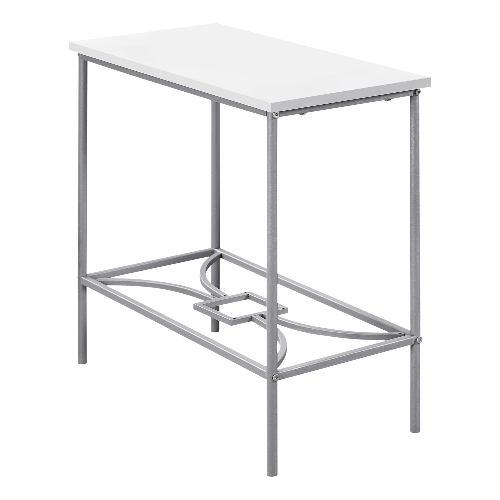 MN-842077    Accent Table, Side, End, Narrow, Small, Living Room, Bedroom, 2 Tier, Metal Legs, Laminate, White, Grey, Contemporary, Modern