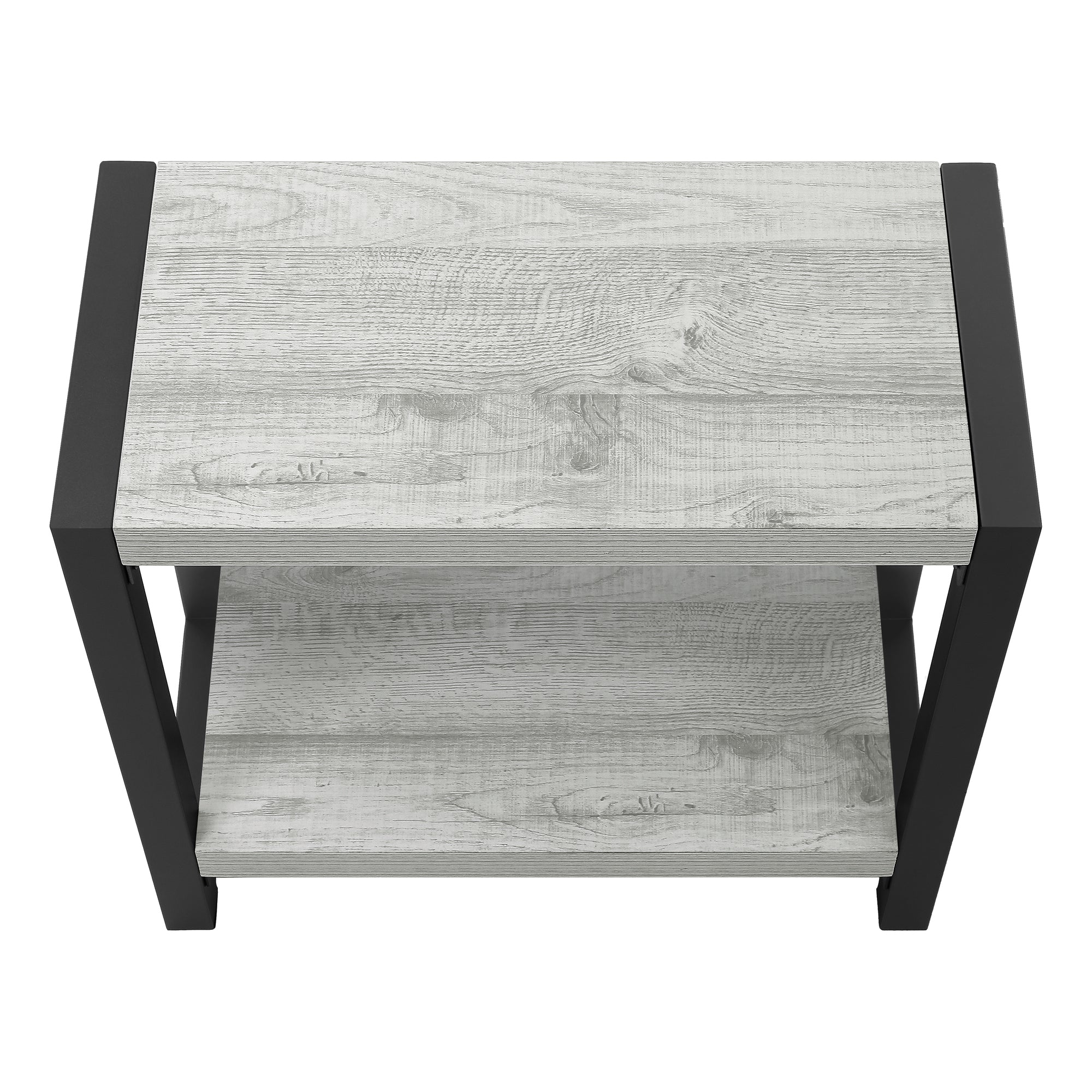 MN-882082    Accent Table, Side, End, Narrow, Small, Living Room, Bedroom, 2 Tier, Metal Legs, Laminate, Grey, Black, Contemporary, Modern