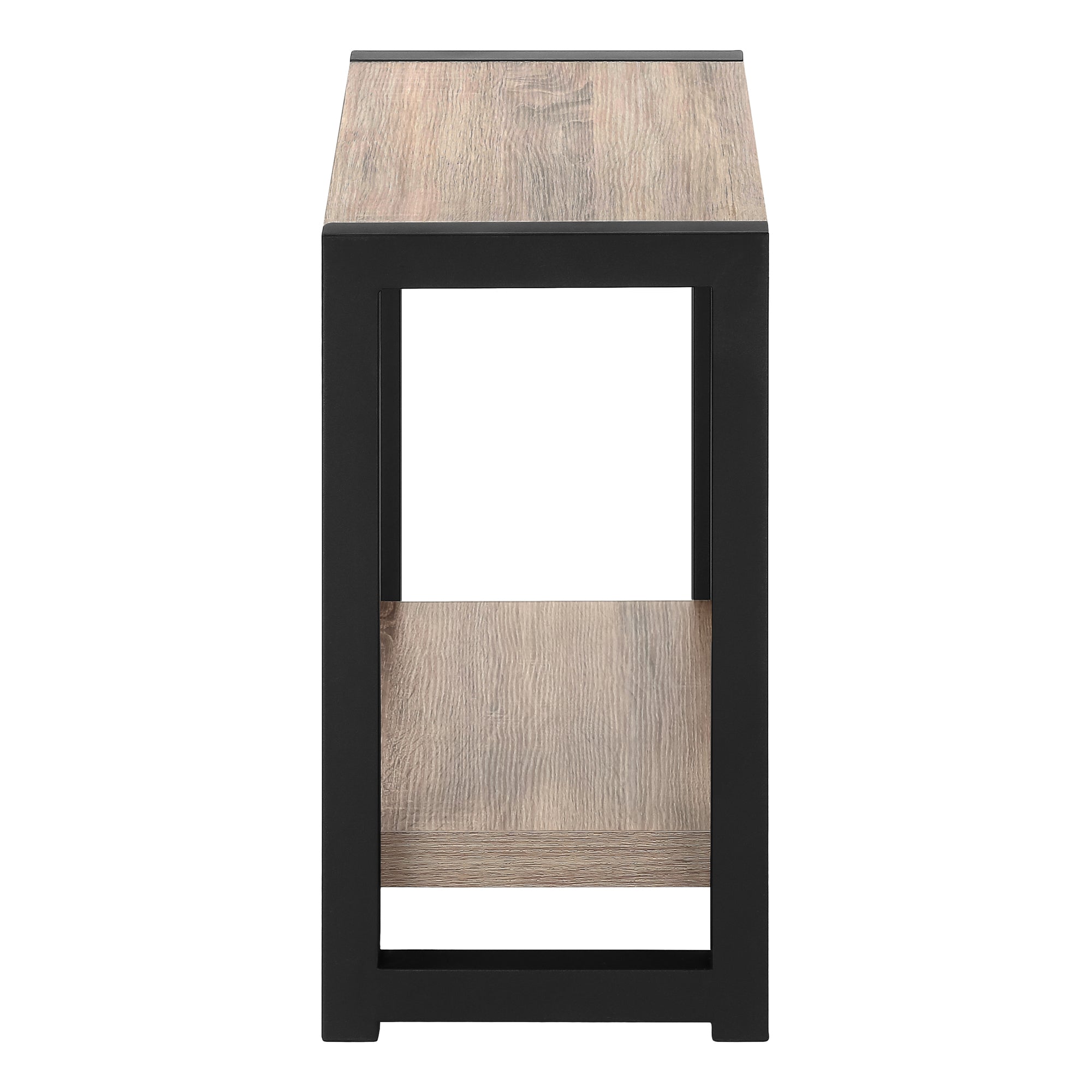 MN-892083    Accent Table, Side, End, Narrow, Small, Living Room, Bedroom, 2 Tier, Metal Legs, Laminate, Dark Taupe, Black, Contemporary, Modern