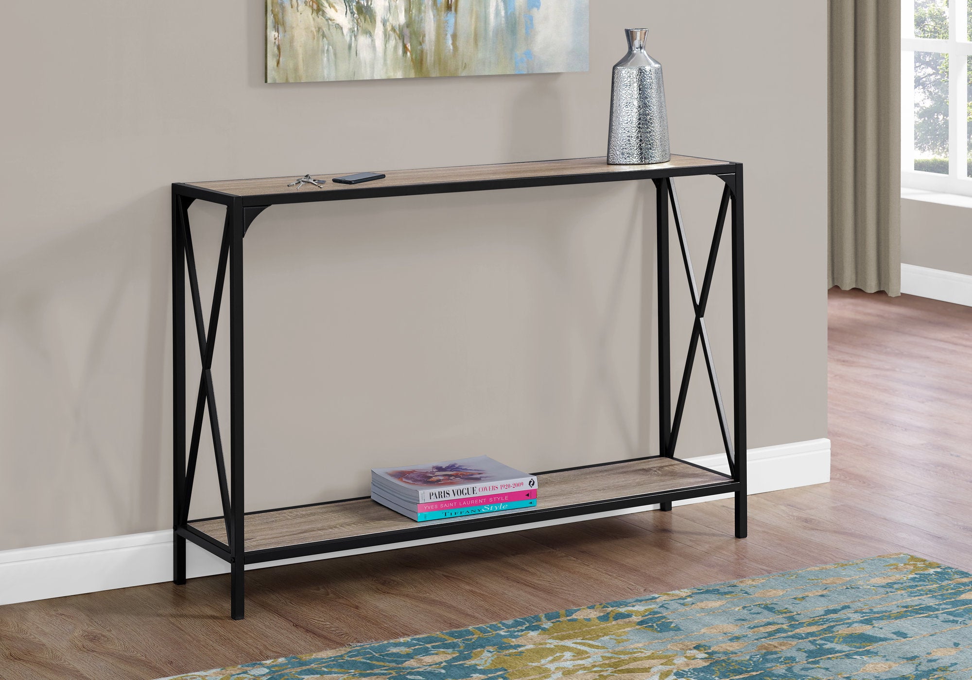 MN-132125    Accent Table, Console, Entryway, Narrow, Sofa, Living Room, Bedroom, Metal Frame, Laminate, Dark Taupe, Black, Contemporary, Modern