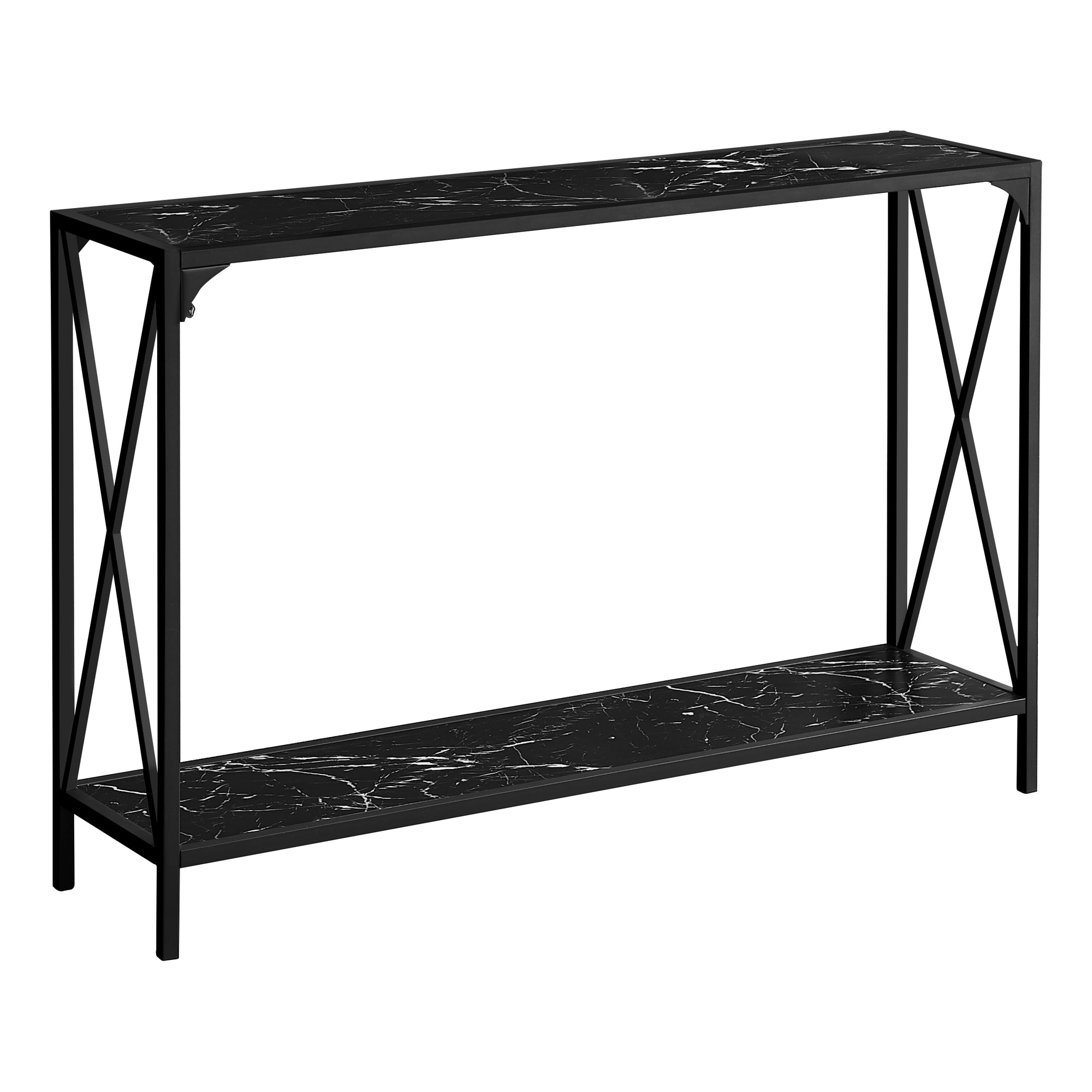 MN-142126    Accent Table, Console, Entryway, Narrow, Sofa, Living Room, Bedroom, Metal Frame, Laminate, Black Marble-Look, Contemporary, Glam, Modern