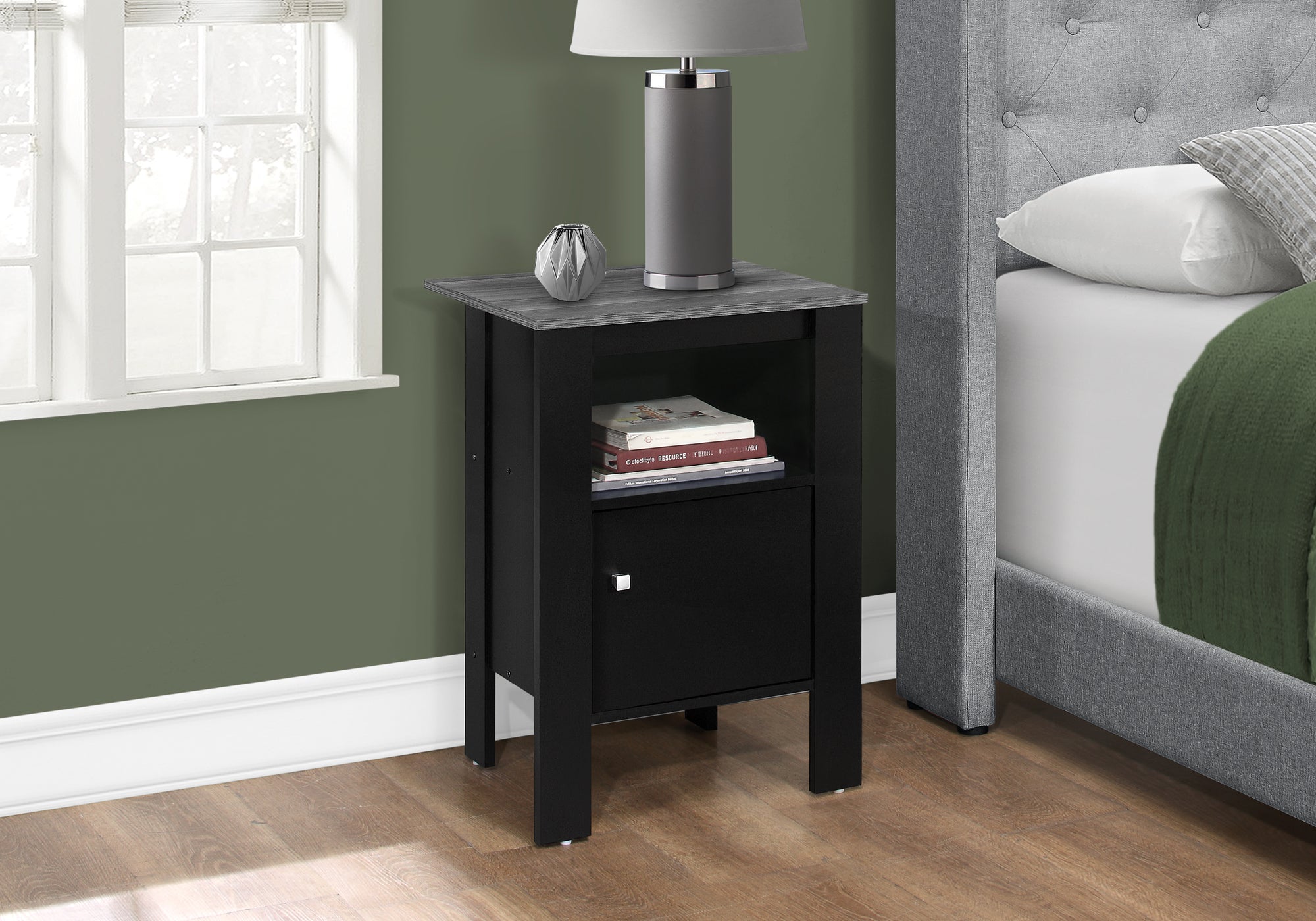 MN-162134    Accent Table, Side, End, Nightstand, Lamp, Living Room, Bedroom, Laminate, Black, Grey, Contemporary, Modern