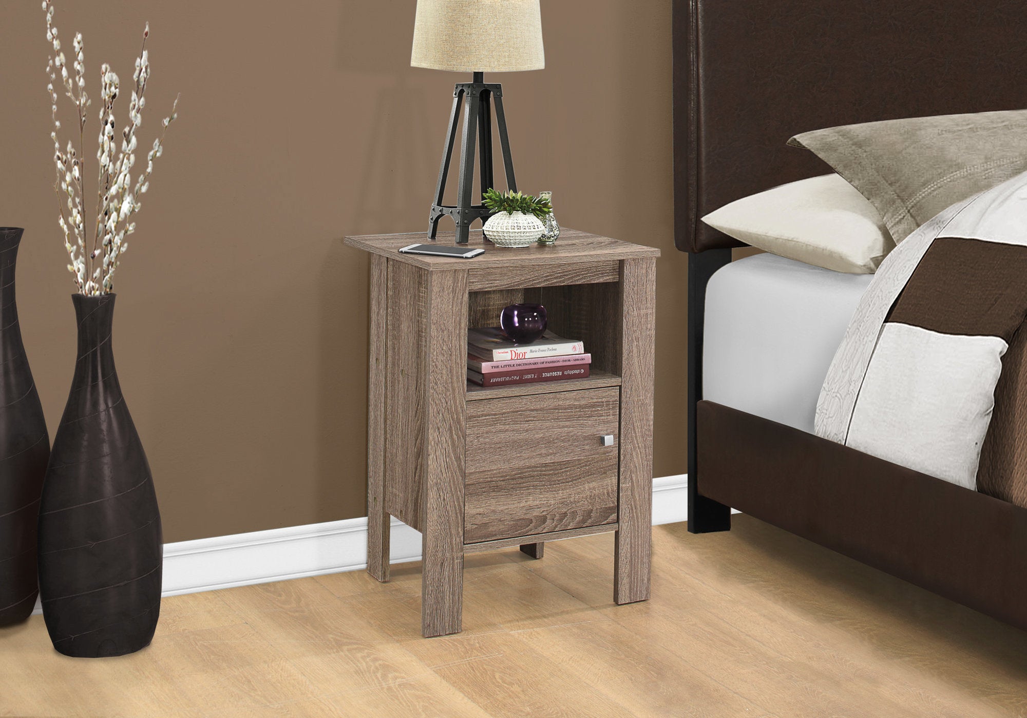 MN-182136    Accent Table, Side, End, Nightstand, Lamp, Living Room, Bedroom, Laminate, Dark Taupe, Contemporary, Modern