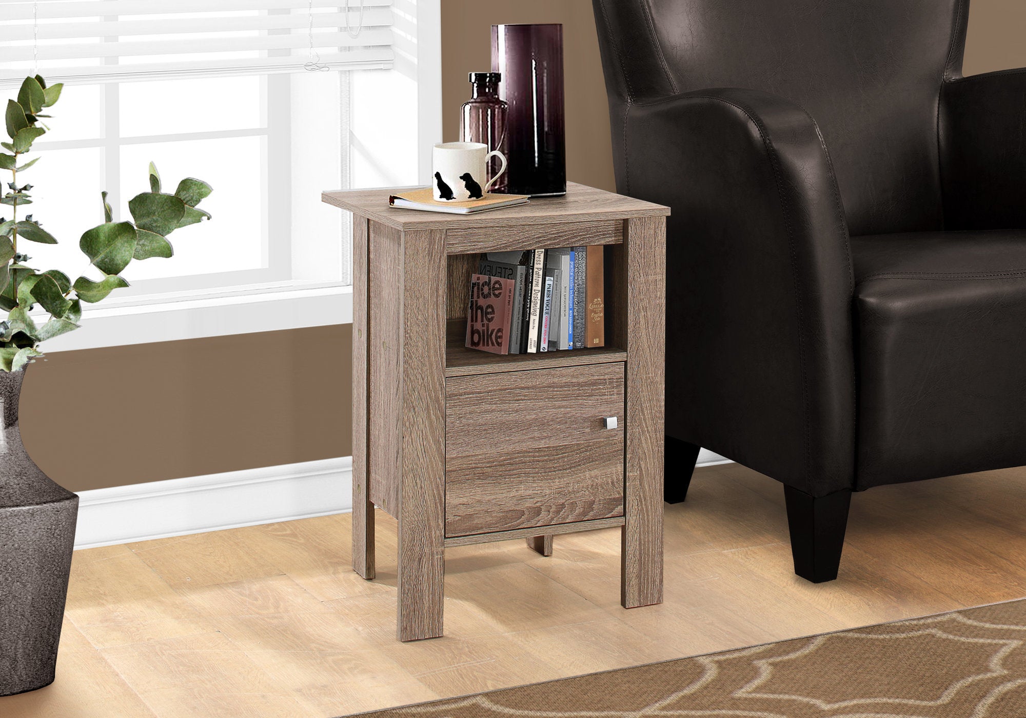 MN-182136    Accent Table, Side, End, Nightstand, Lamp, Living Room, Bedroom, Laminate, Dark Taupe, Contemporary, Modern