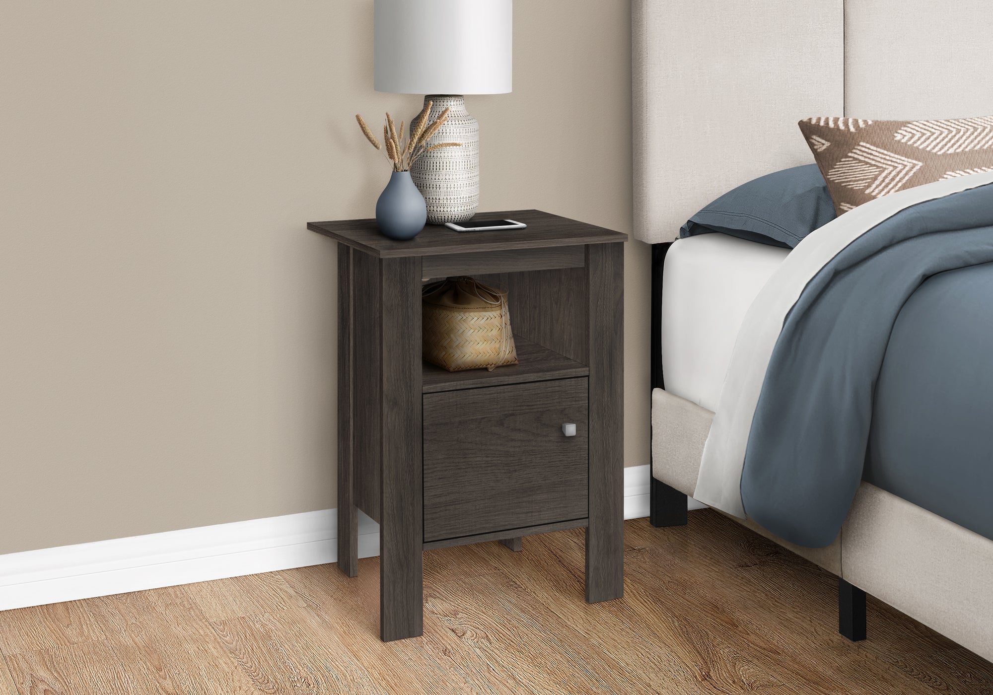MN-242145    Accent Table, Side, End, Nightstand, Lamp, Living Room, Bedroom, Laminate, Brown Oak, Contemporary, Modern