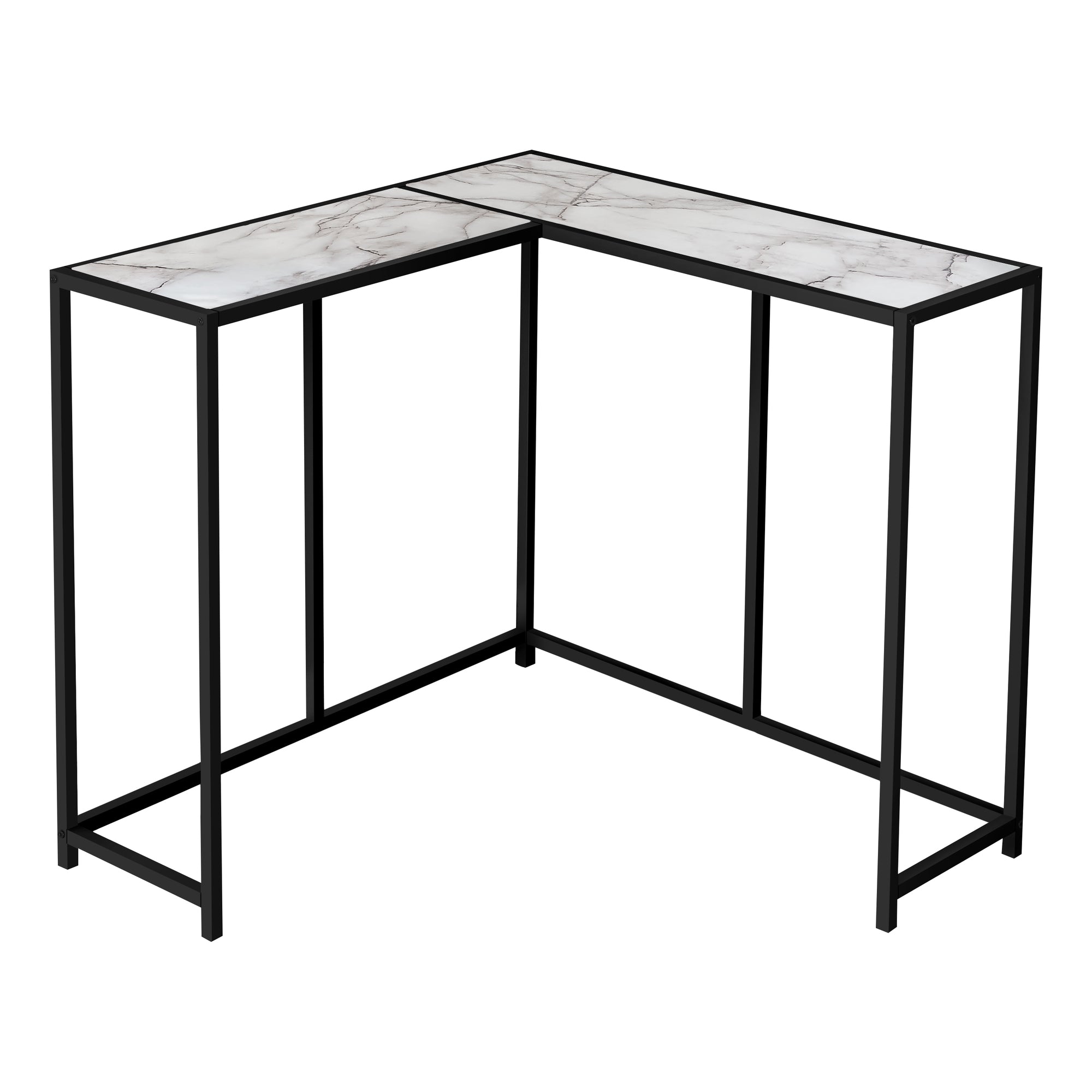 MN-322159    Accent Table, Console, Entryway, Narrow, Corner, Living Room, Bedroom, Metal Frame, Laminate, White Marble Look, Black, Contemporary, Modern