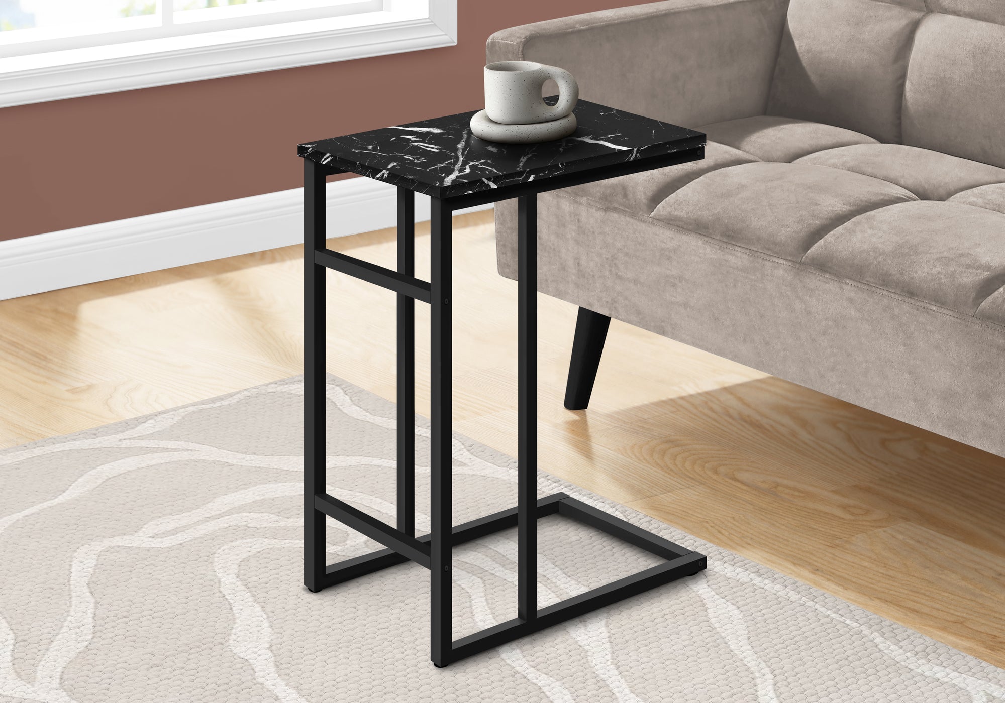MN-412174    Accent Table, 24"H, Black Marble, Black Metal