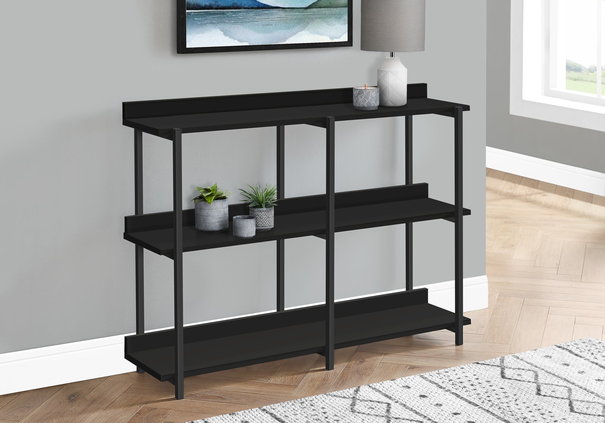 MN-572219    Accent Table, Console, Entryway, Narrow, Sofa, Living Room, Bedroom, Metal Legs, Laminate, Black, Contemporary, Modern