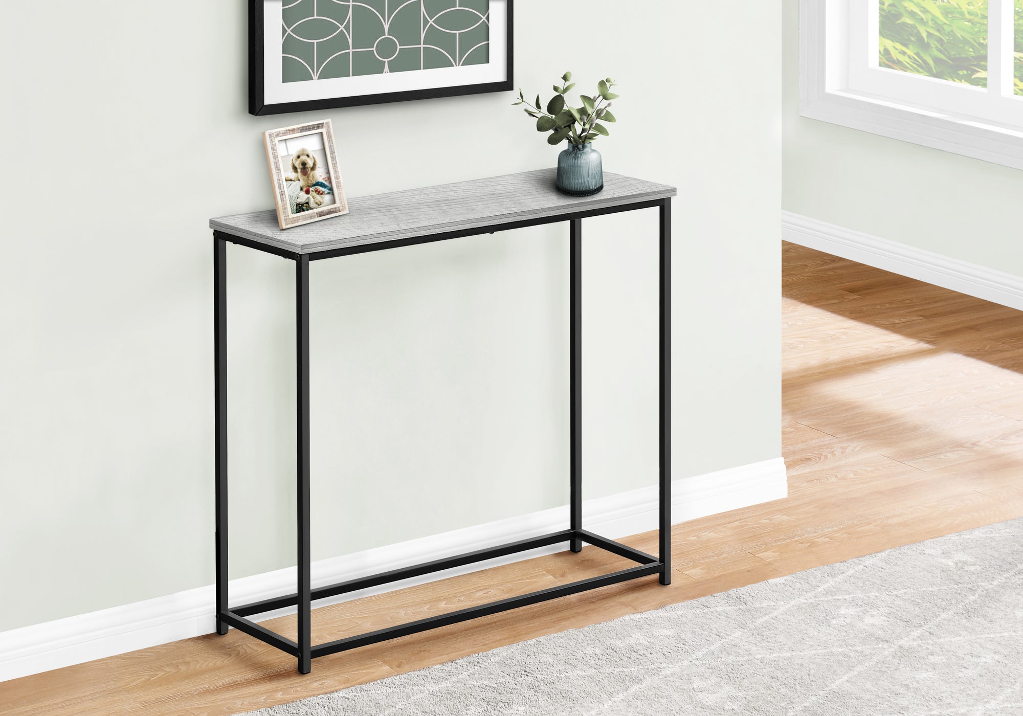 MN-622251    Accent Table - 32"L / Grey / Black Metal Hall Console