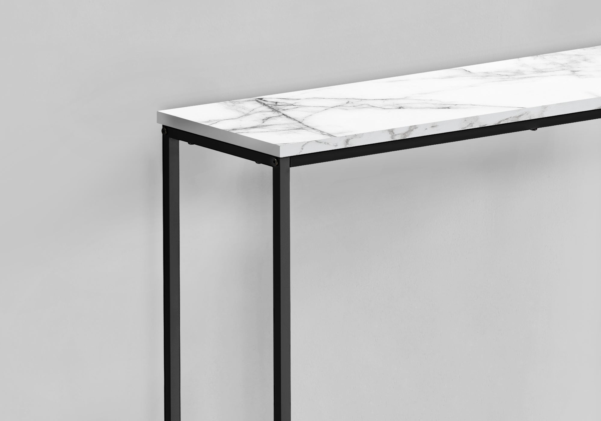 MN-662255    Accent Table - 32"L / White Marble / Black Metal Console
