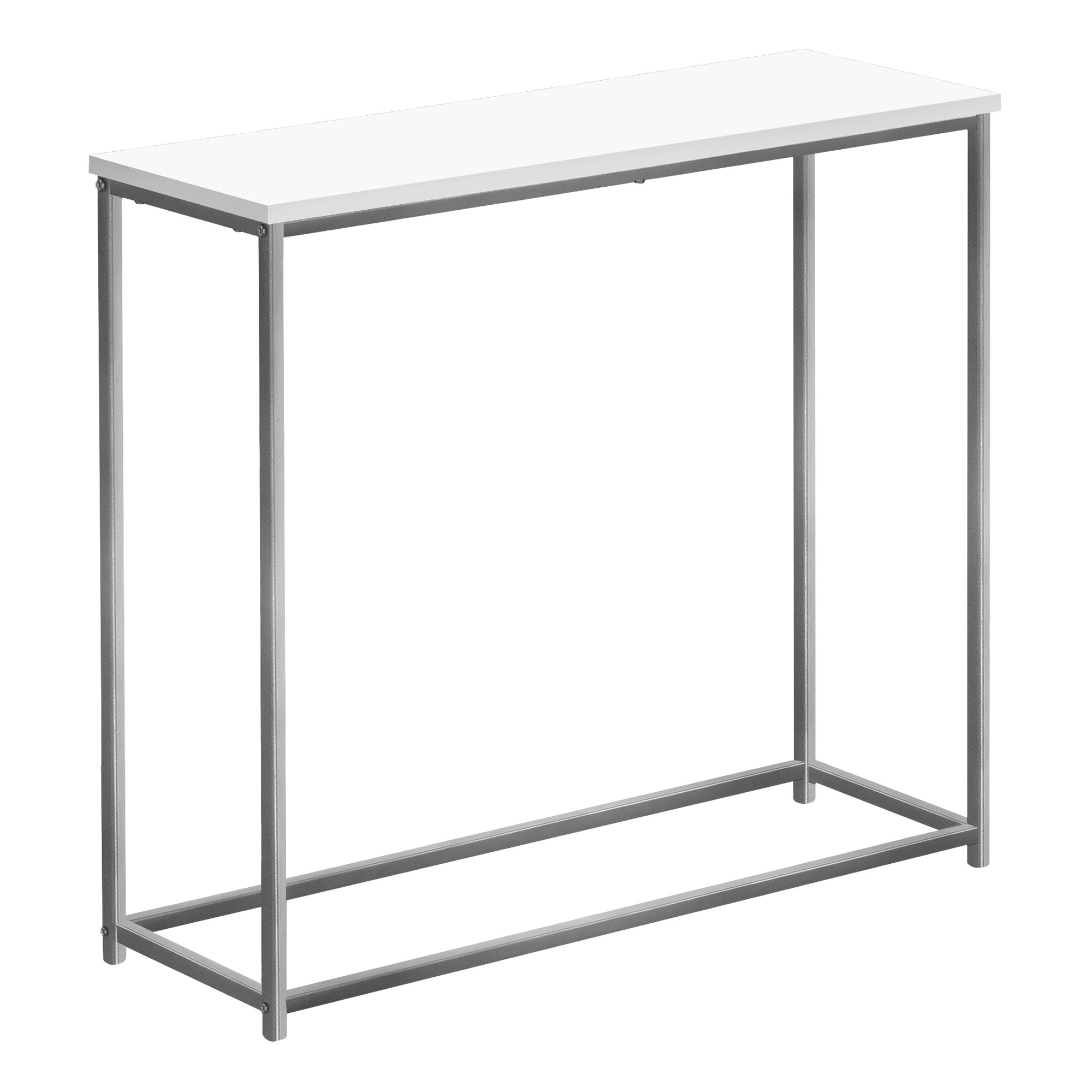 MN-672256    Accent Table - 32"L / White / Silver Metal Console