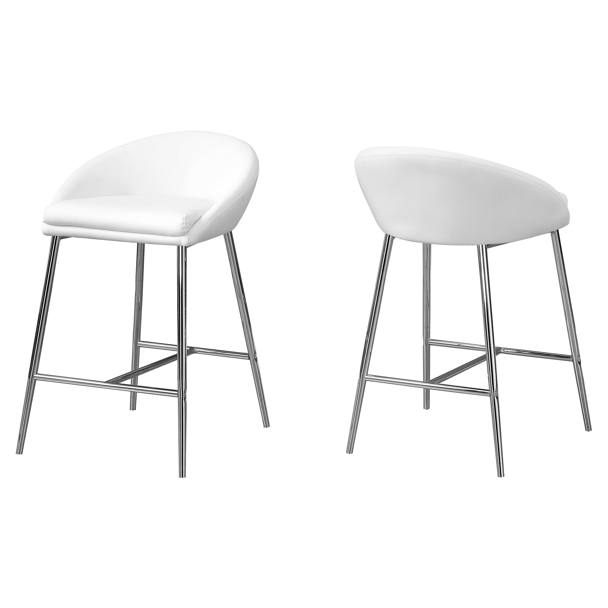 MN-682296    Bar Stool, Set Of 2, Counter Height, Kitchen, Metal, Leather Look, White, Chrome, Contemporary, Modern