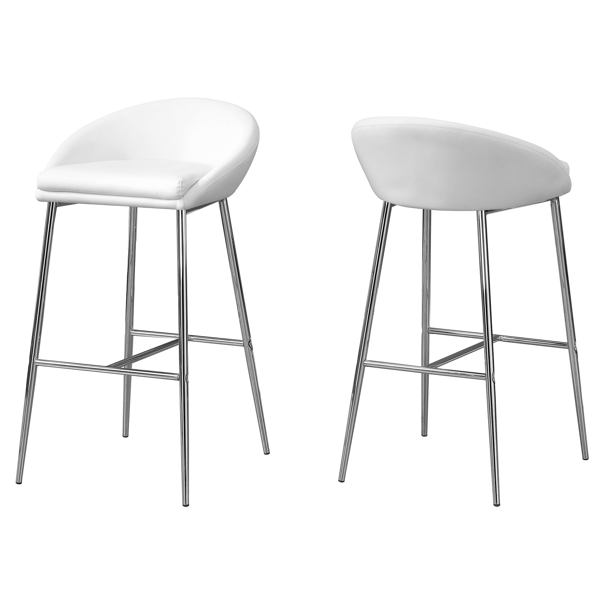 MN-692297    Bar Stool, Set Of 2, Bar Height, Metal, Leather Look, White, Black, Contemporary, Modern
