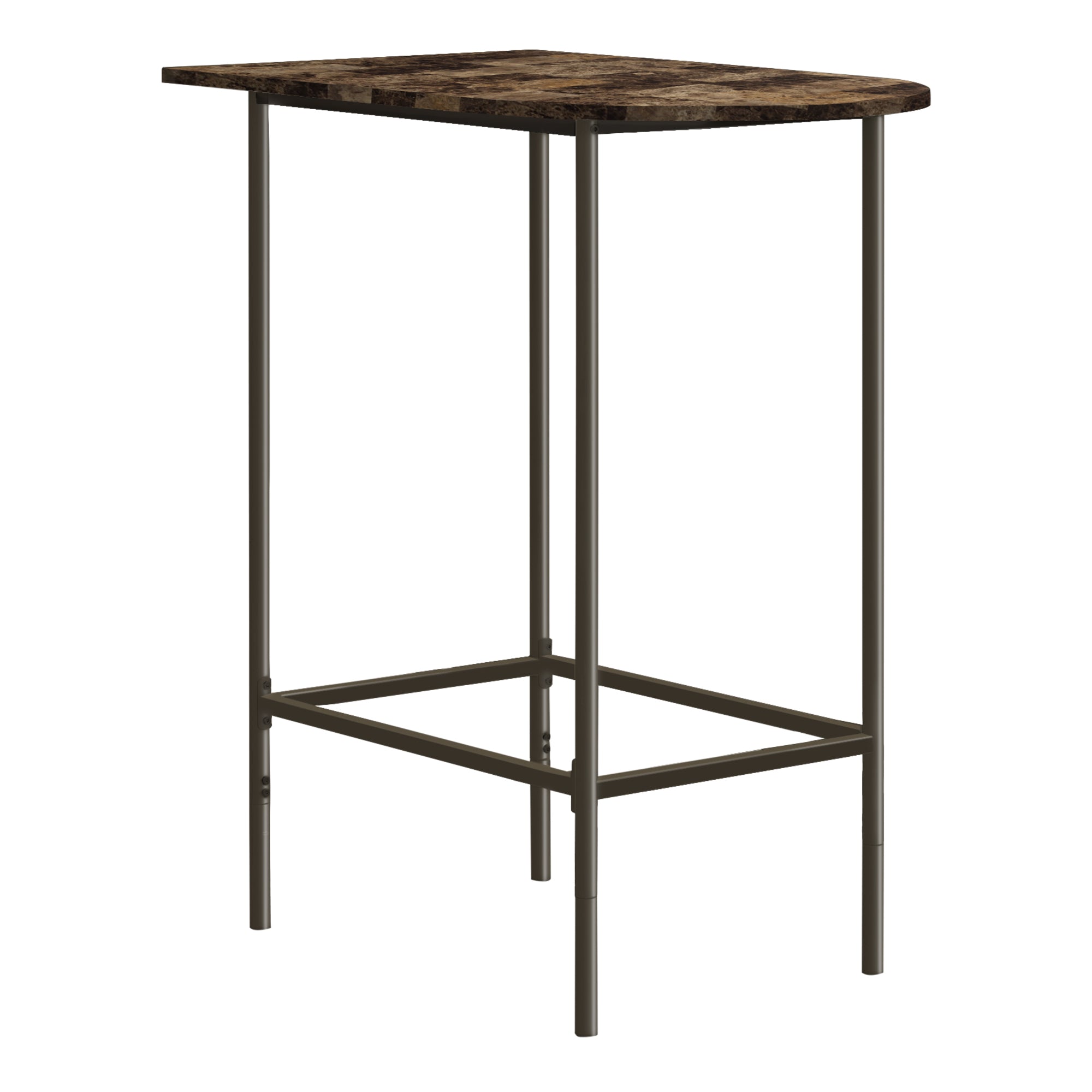 MN-732315    Home Bar, Bar Table, Bar Height, Pub Table, 36" Rectangular, Small, Kitchen, Living Room, Metal, Laminate, Brown Marble Look, Bronze, Transitional