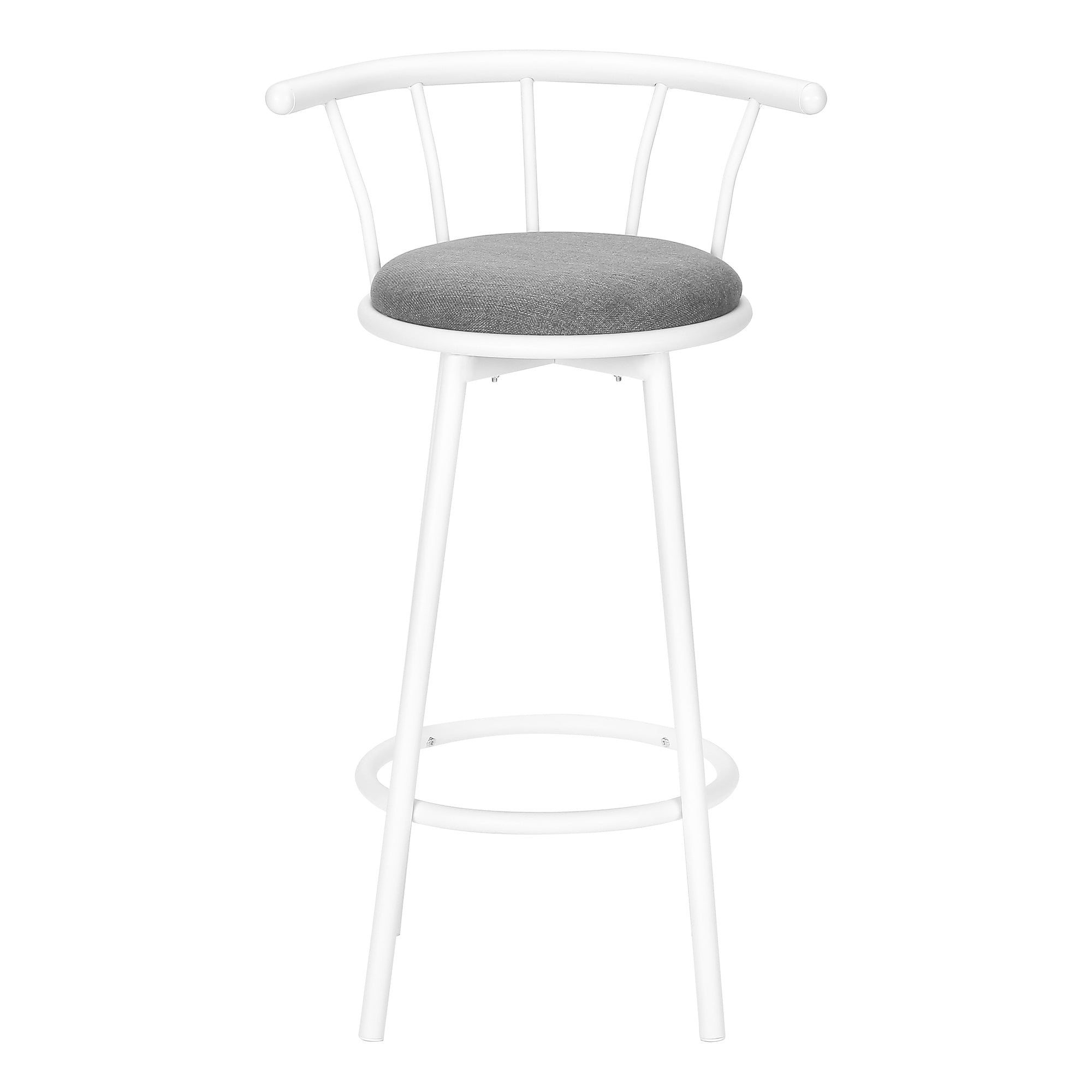 MN-502397    Bar Stool, Set Of 2, Swivel, Bar Height, White Metal, Grey Leather Look, Contemporary, Modern