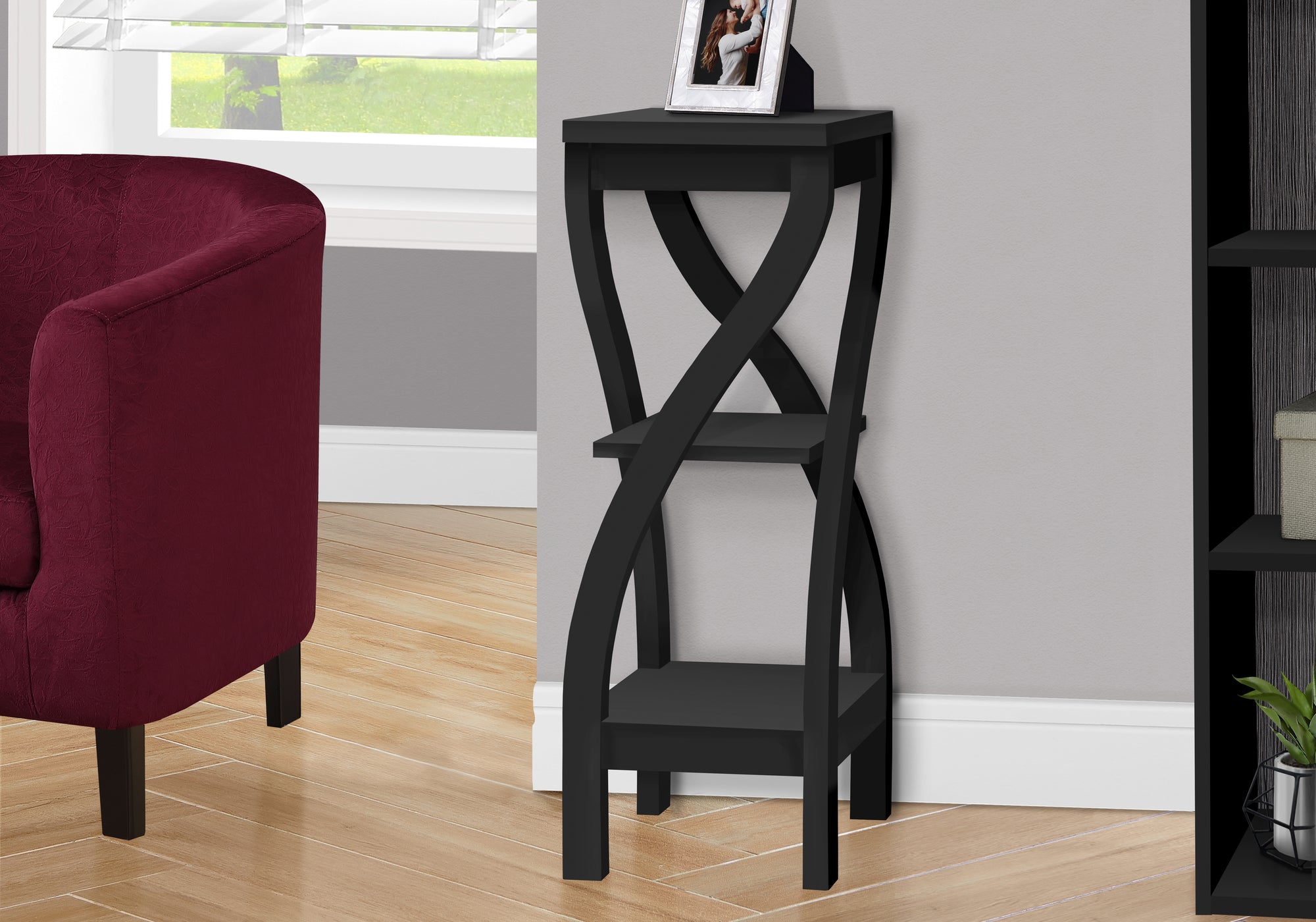 MN-942414    Accent Table, Side, End, Plsant Stand, Square, Living Room, Bedroom, Laminate, Black, Contemporary, Modern