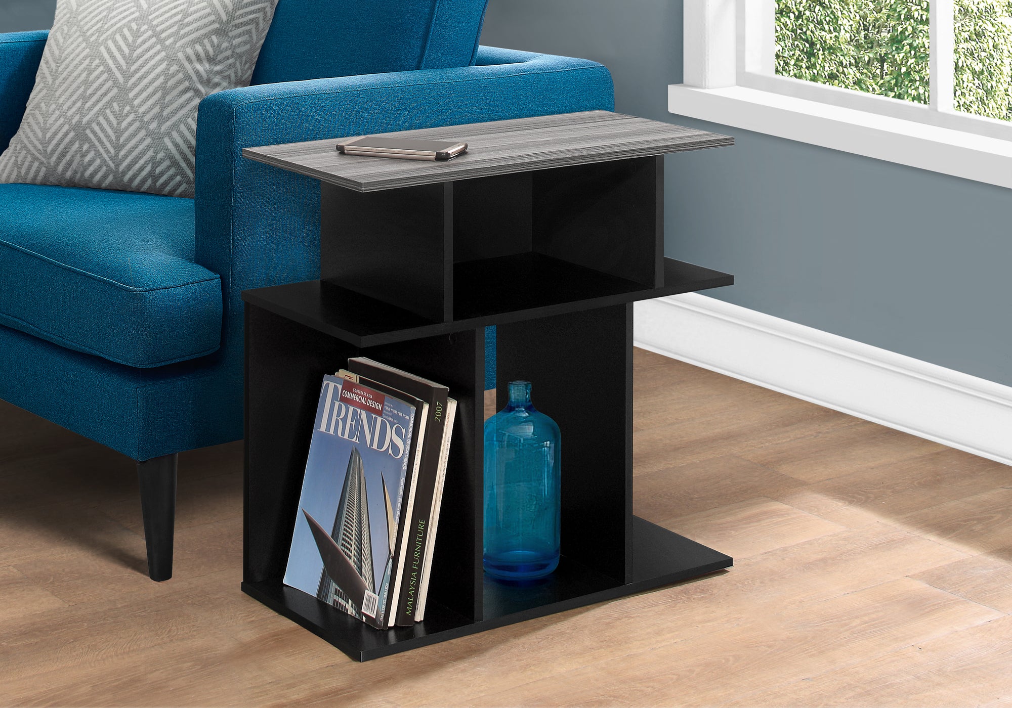 MN-372477    Accent Table, Side, End, Nightstand, Lamp, Living Room, Bedroom, Laminate, Black, Grey, Contemporary, Modern