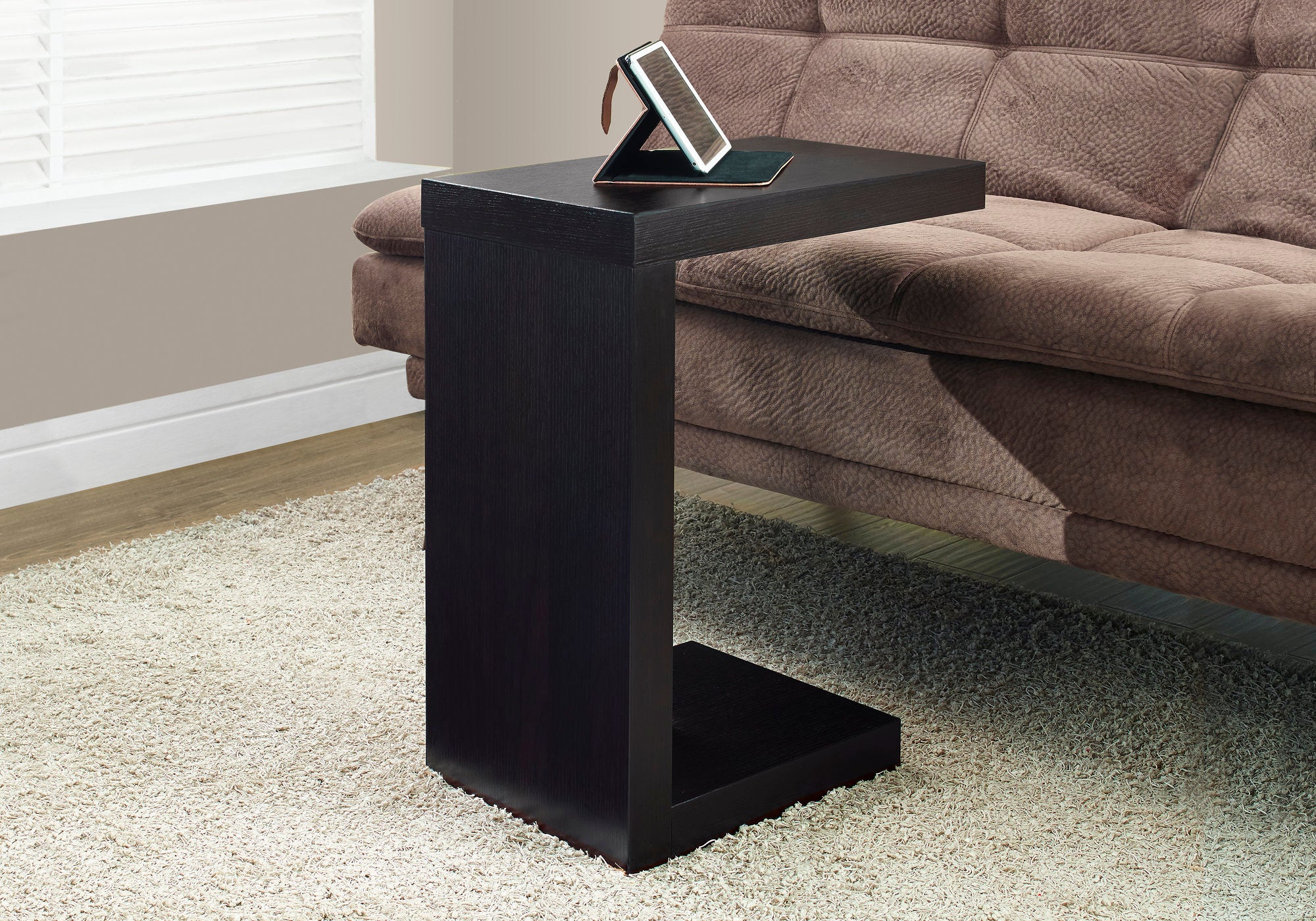 MN-422486    Accent Table, C-Shaped, End, Side, Snack, Living Room, Bedroom, Laminate, Dark Brown, Contemporary, Modern