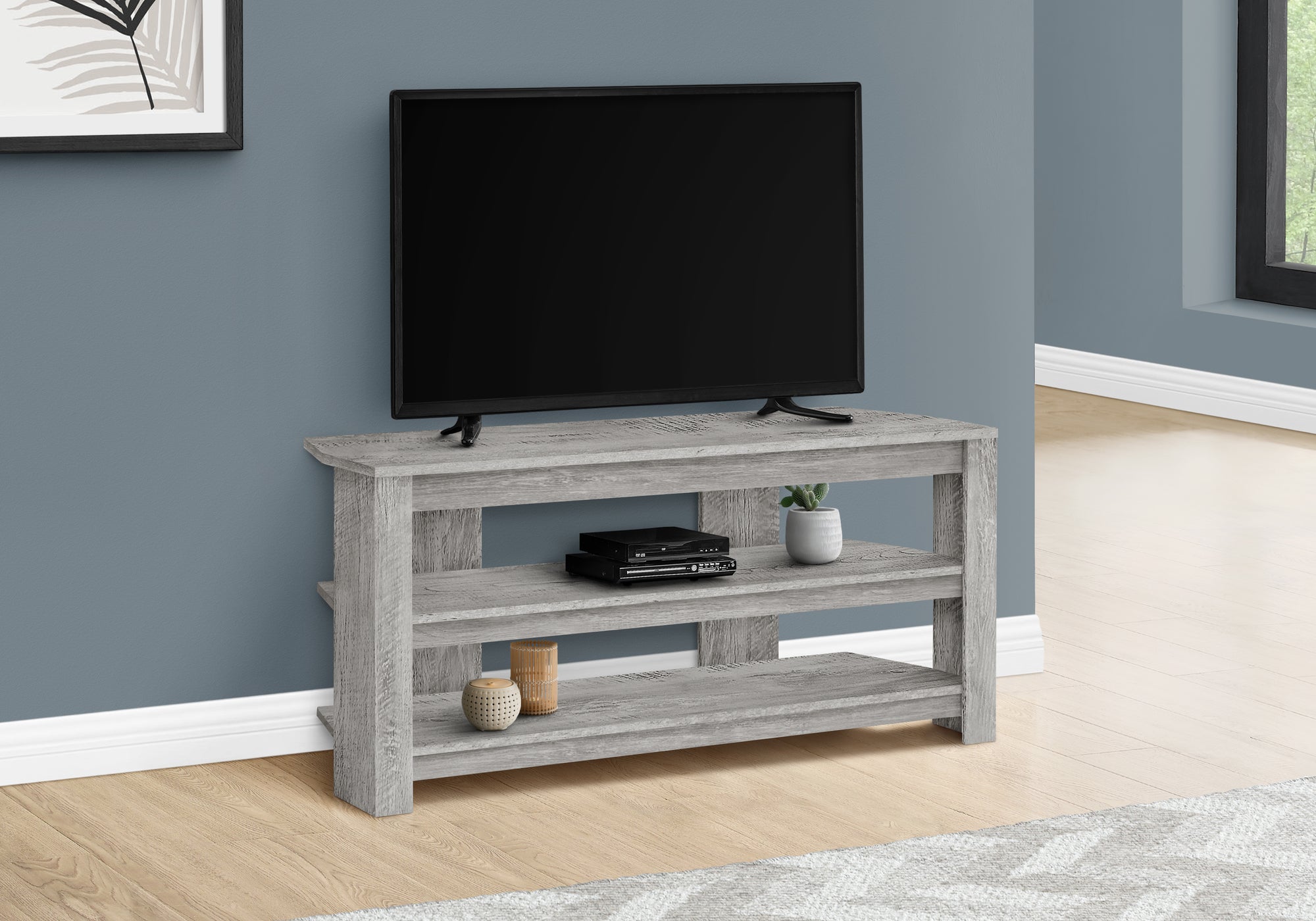 MN-492501    Tv Stand, 42 Inch, Console, Media Entertainment Center, Storage Cabinet, Living Room, Bedroom, Laminate, Industrial Grey, Contemporary, Industrial, Modern