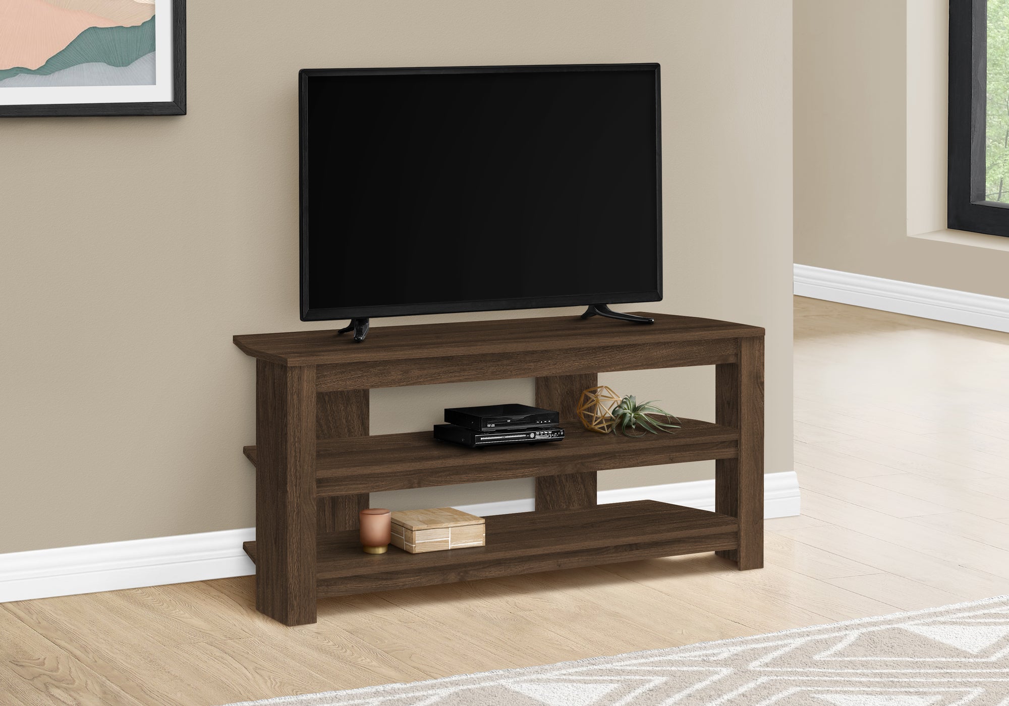 MN-502505    Tv Stand, 42 Inch, Console, Media Entertainment Center, Storage Cabinet, Living Room, Bedroom, Laminate, Walnut, Contemporary, Modern