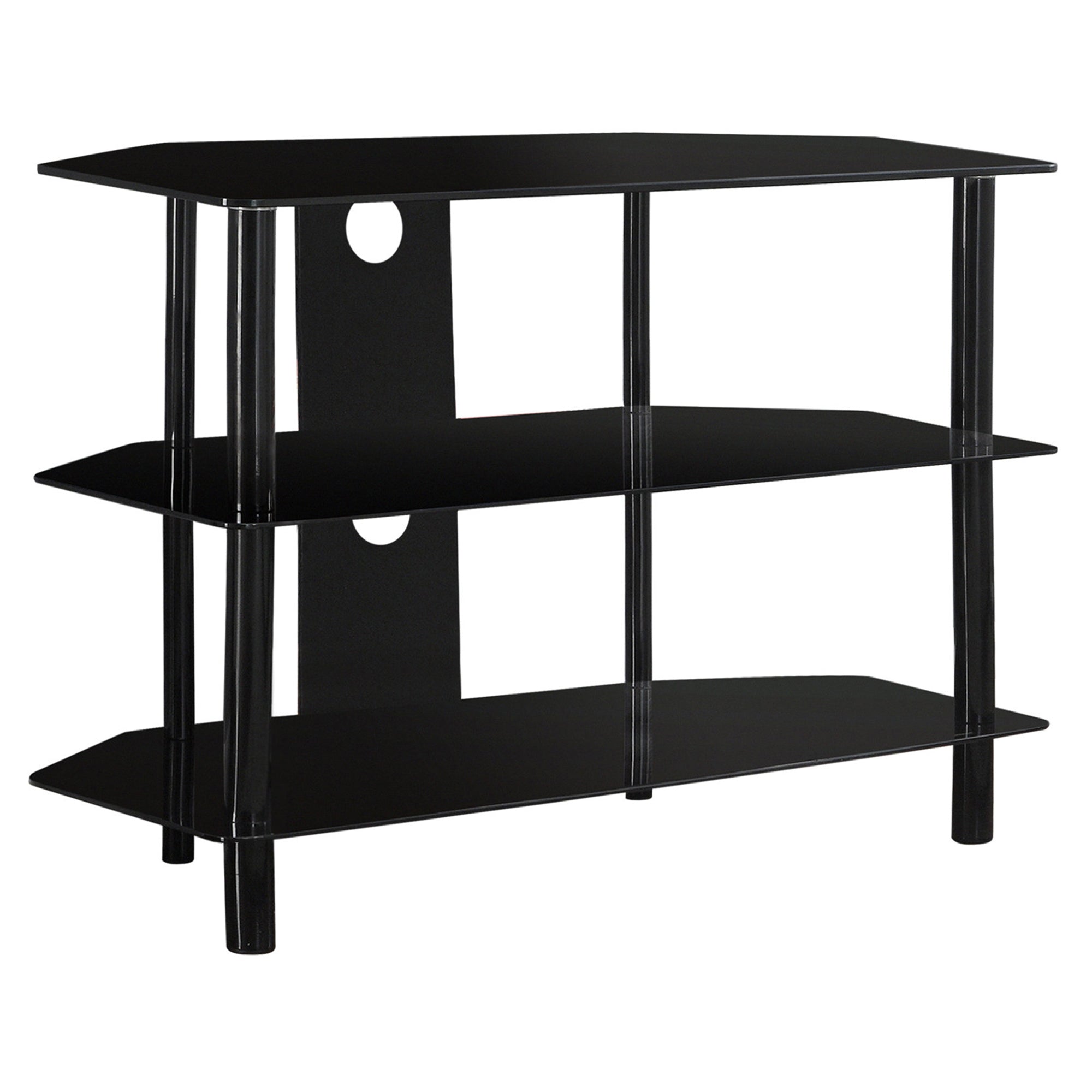 MN-512506    Tv Stand, 36 Inch, Console, Media Entertainment Center, Storage Cabinet, Living Room, Bedroom, Tempered Glass, Metal, Black, Black Tinted, Contemporary, Modern