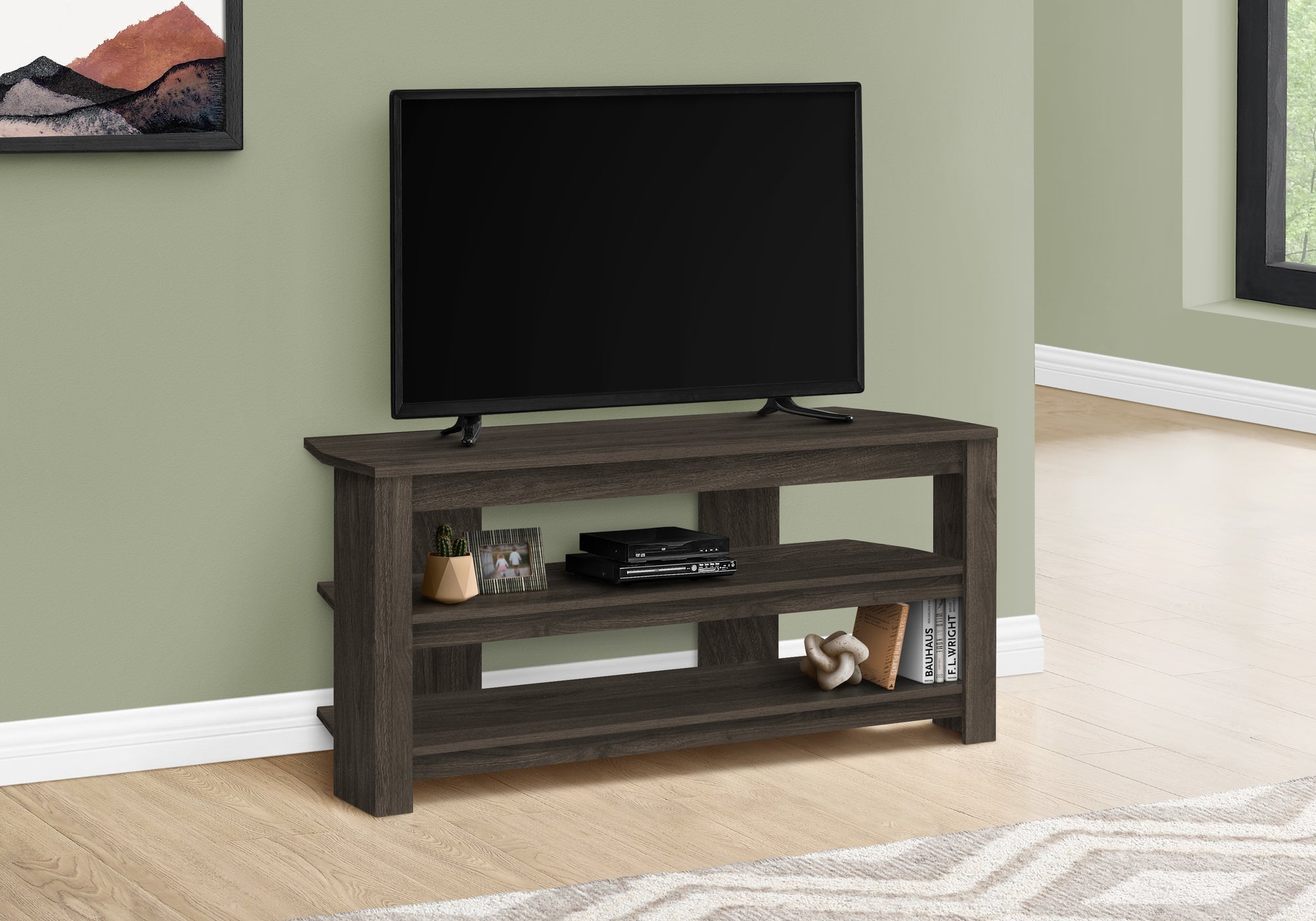 MN-522514    Tv Stand, 42 Inch, Console, Media Entertainment Center, Storage Cabinet, Living Room, Bedroom, Laminate, Brown Oak, Contemporary, Modern