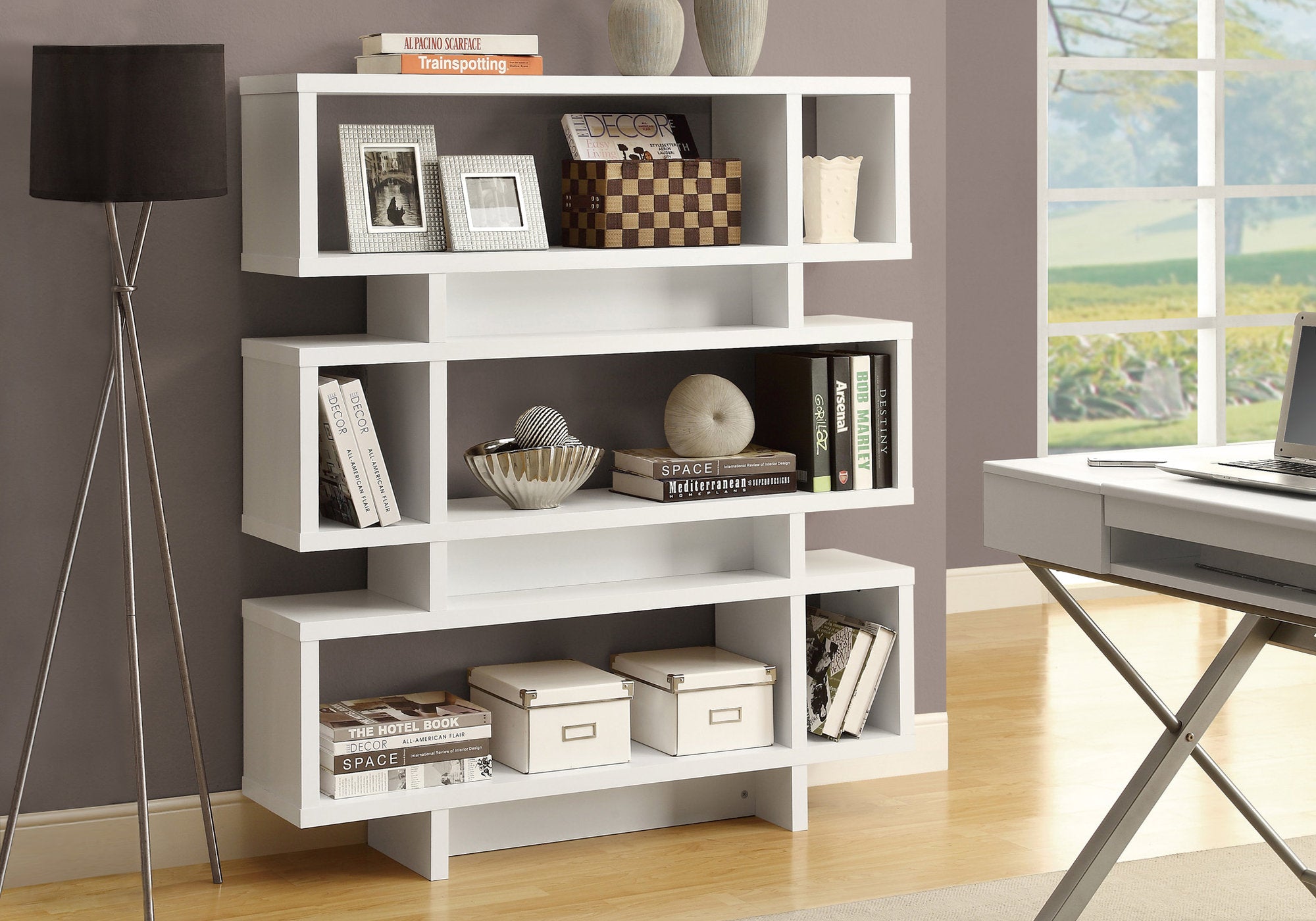 MN-532532    Bookshelf, Bookcase, Etagere, 4 Tier, Office, Bedroom, 55"H, Laminate, White, Contemporary, Modern