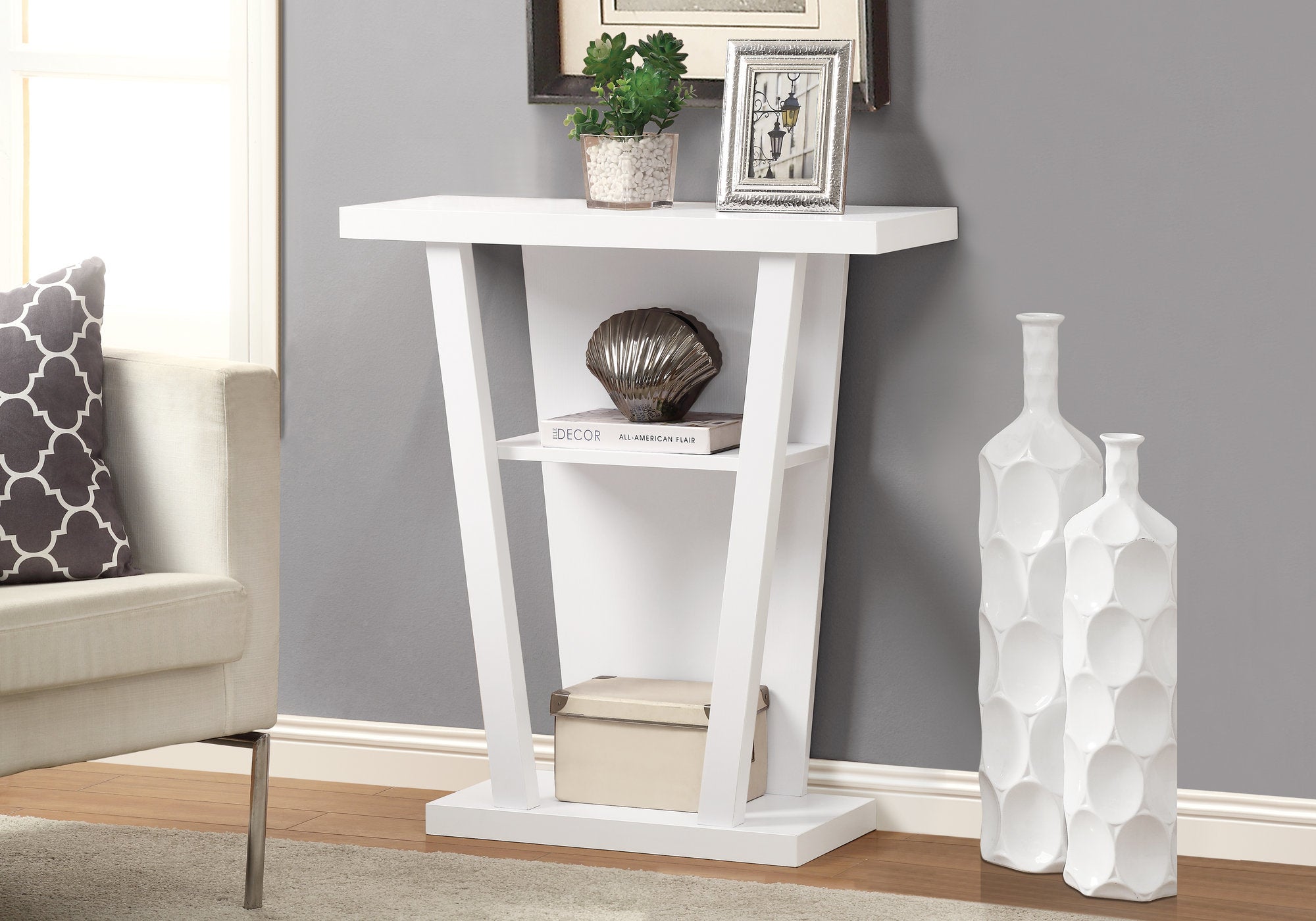 MN-602560    Accent Table, Console, Entryway, Narrow, Sofa, Living Room, Bedroom, Laminate, White, White, Contemporary, Modern