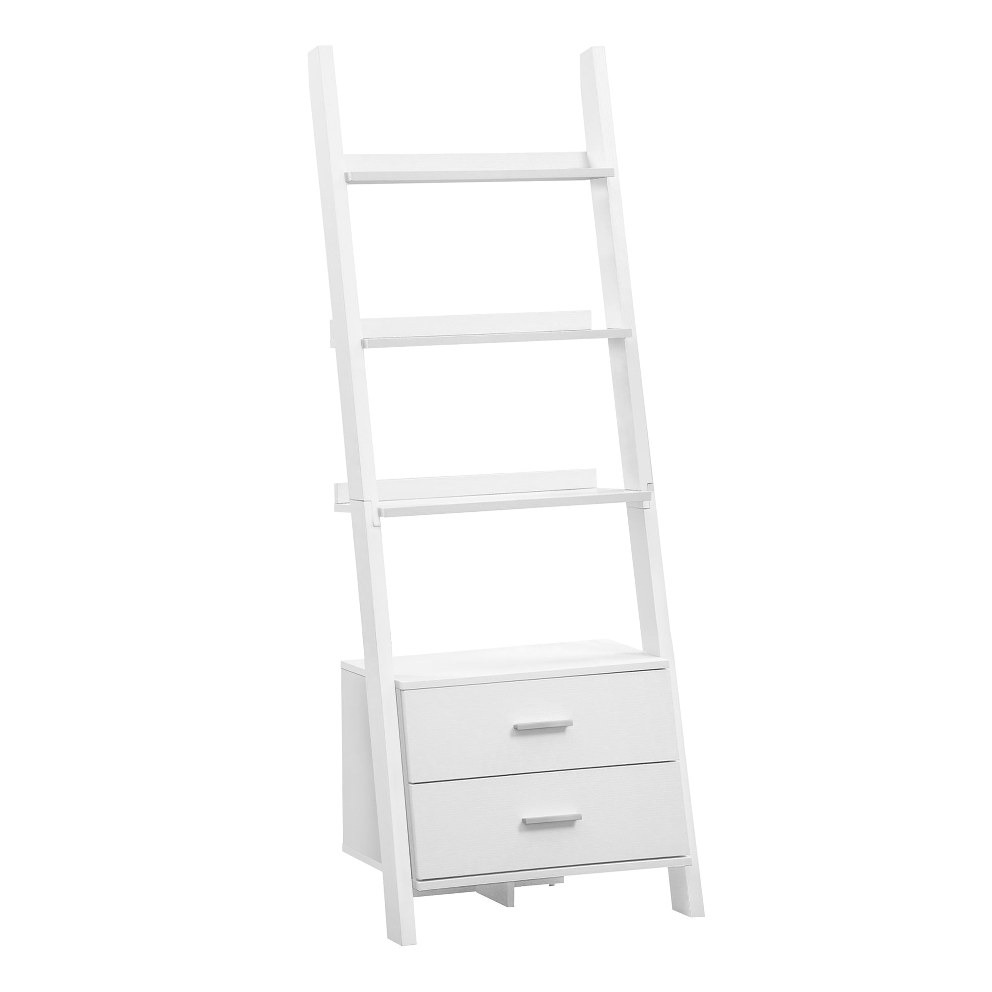 MN-612562    Bookshelf, Bookcase, Etagere, Ladder, 4 Tier, 69"H, Office, Bedroom, Laminate, White, Contemporary, Modern