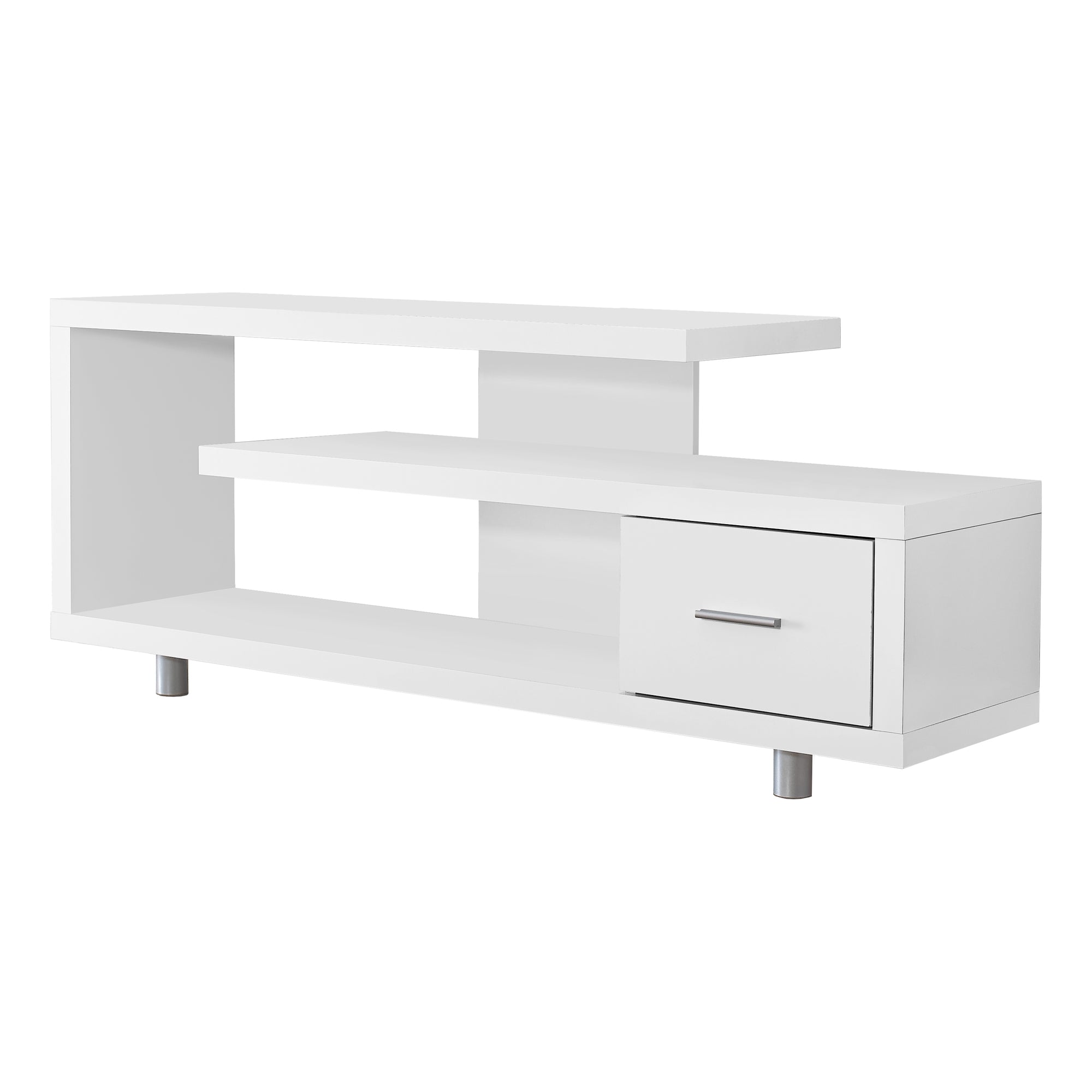 MN-682573    Tv Stand, 60 Inch, Console, Media Entertainment Center, Storage Cabinet, Living Room, Bedroom, Laminate, Metal, White, Contemporary, Modern