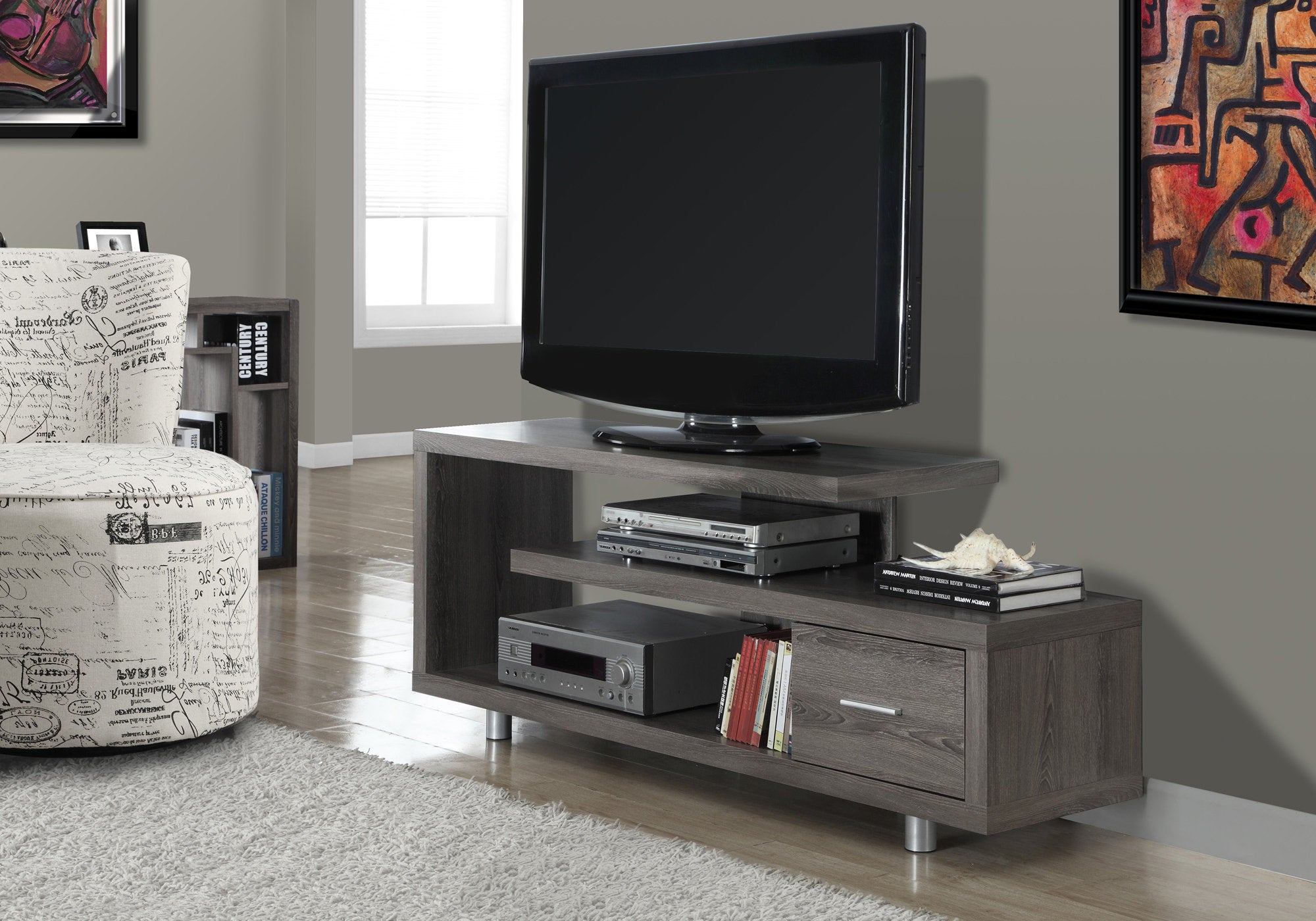 MN-692574    Tv Stand, 60 Inch, Console, Media Entertainment Center, Storage Cabinet, Living Room, Bedroom, Laminate, Metal, Dark Taupe, Contemporary, Modern