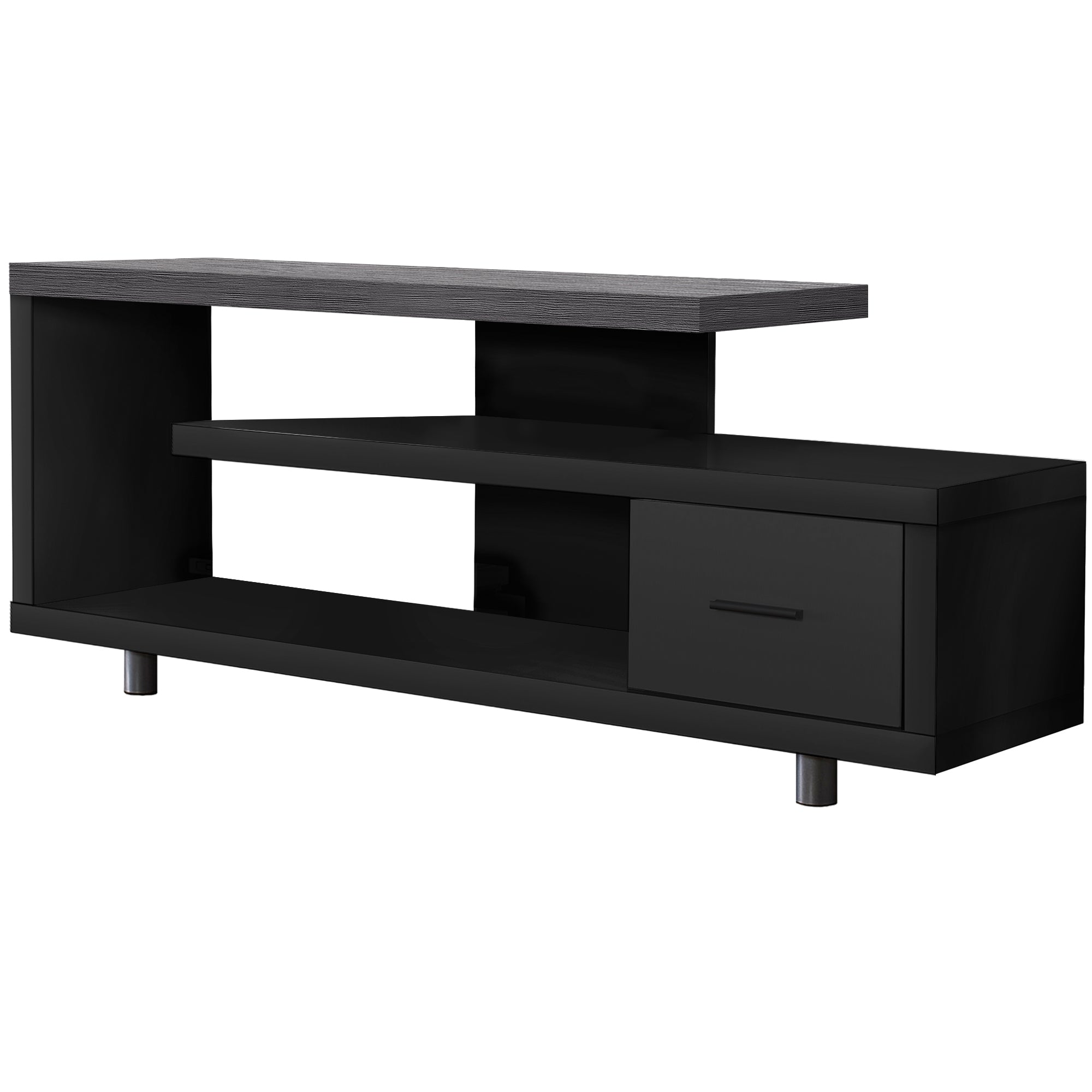 MN-702575    Tv Stand, 60 Inch, Console, Media Entertainment Center, Storage Cabinet, Living Room, Bedroom, Laminate, Metal, Black, Grey, Contemporary, Modern