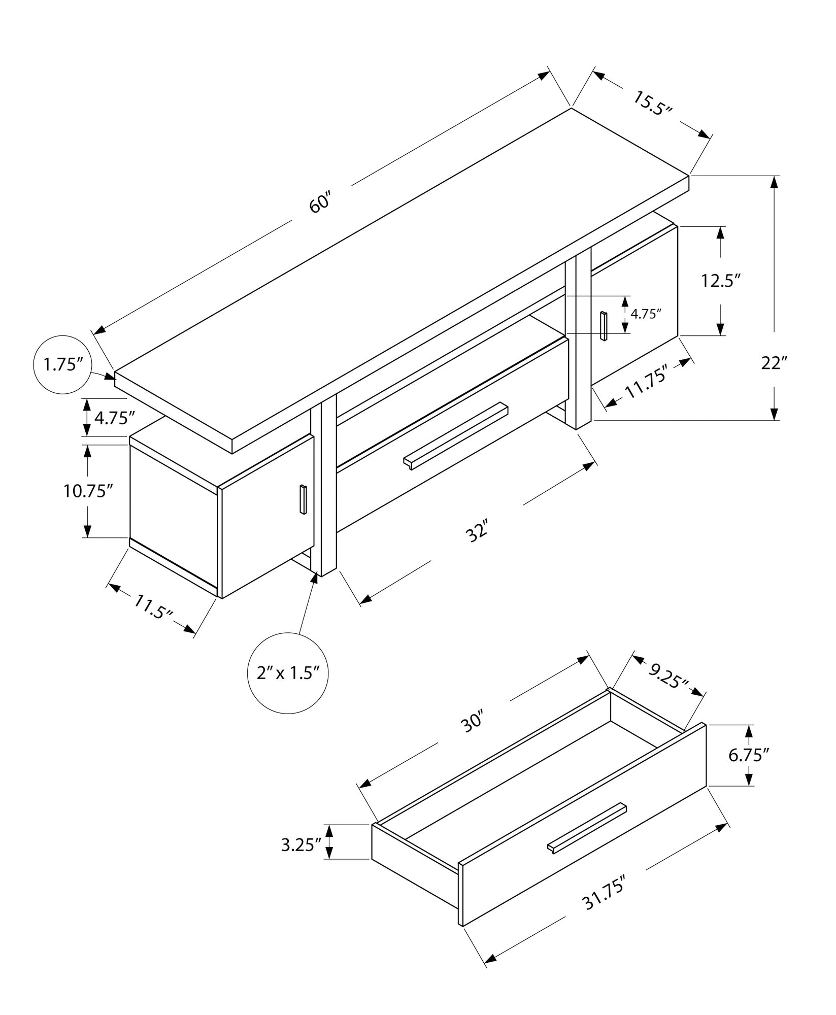 MN-102725    Tv Stand, 60 Inch, Console, Media Entertainment Center, Storage Cabinet, Living Room, Bedroom, Laminate, Grey Cement Look, White, Contemporary, Modern