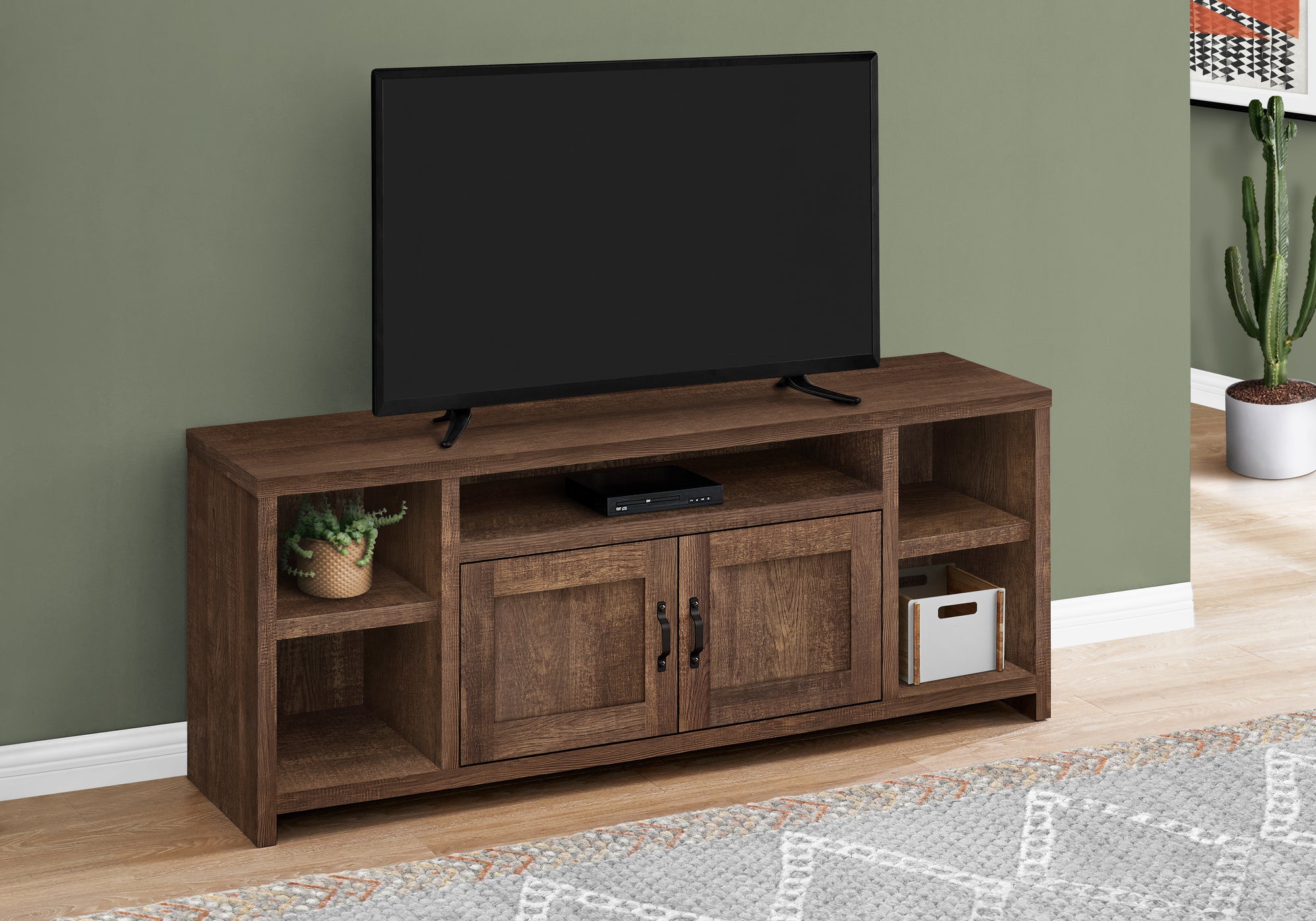 MN-142740    Tv Stand, 60 Inch, Console, Media Entertainment Center, Storage Cabinet, Living Room, Bedroom, Laminate, Brown Reclaimed Wood Look, Contemporary, Industrial, Modern