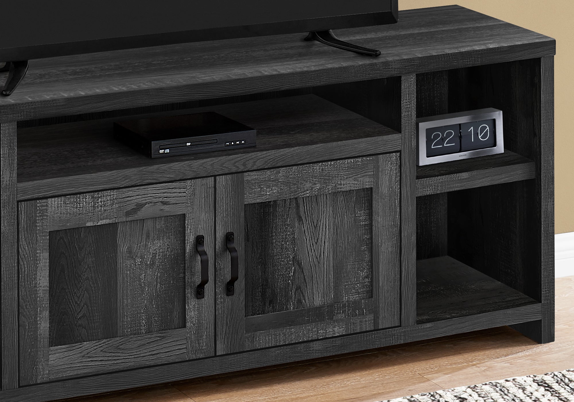 MN-172743    Tv Stand, 60 Inch, Console, Media Entertainment Center, Storage Cabinet, Living Room, Bedroom, Laminate, Black Reclaimed Wood Look, Contemporary, Industrial, Modern