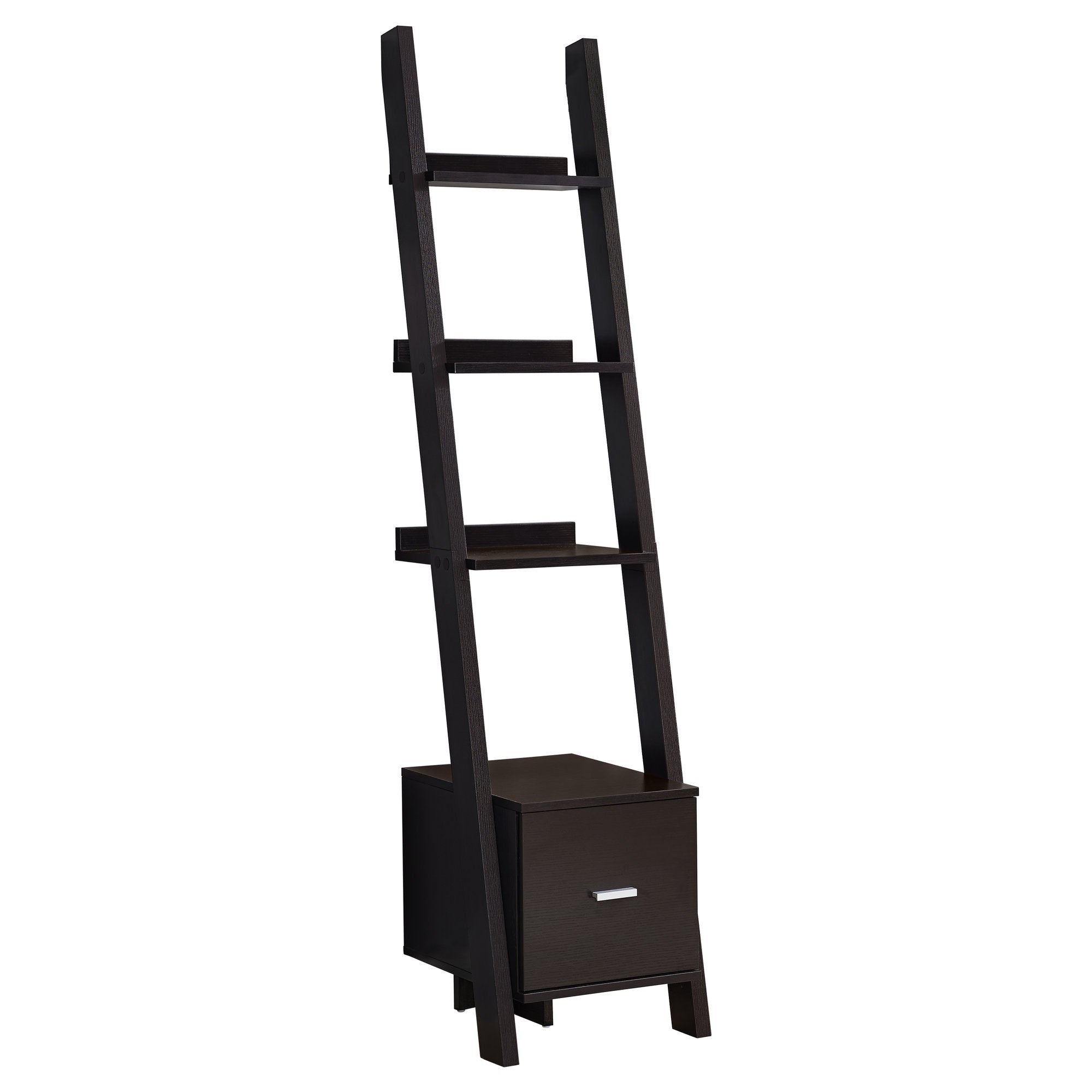 MN-282765    Bookshelf, Bookcase, Etagere, Corner, Ladder, 69"H, Office, Bedroom, Laminate, Dark Brown, Contemporary, Modern