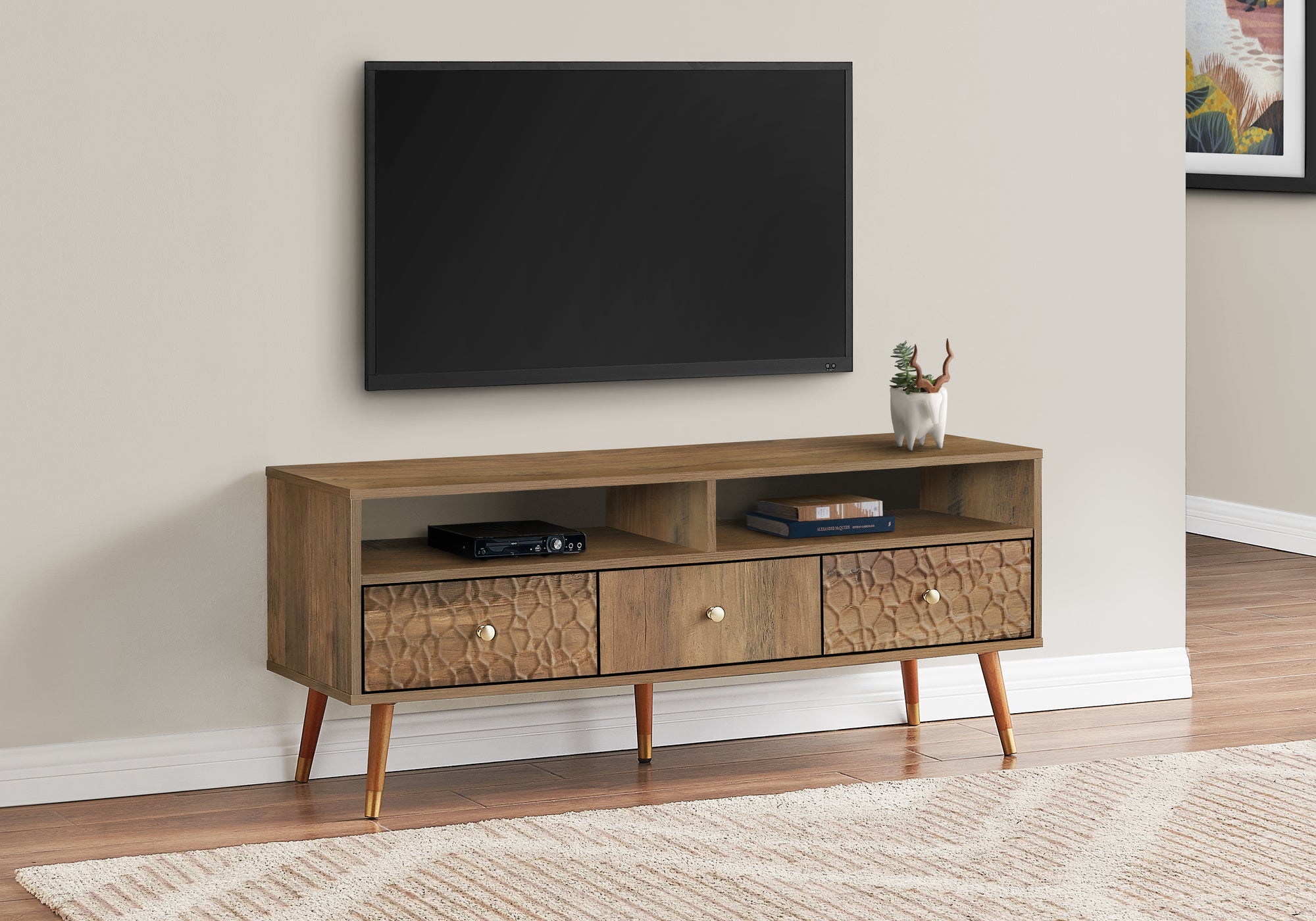 MN-492835    Tv Stand, 48 Inch, Console, Media Entertainment Center, Storage Cabinet, Living Room, Bedroom, Solid Wood Legs, Laminate, Walnut, Contemporary, Modern